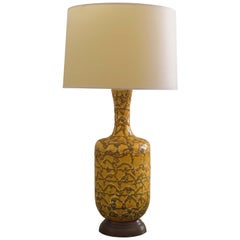 Mod American 1960s Mustard Crater-Glazed Bottle-Form Lamp