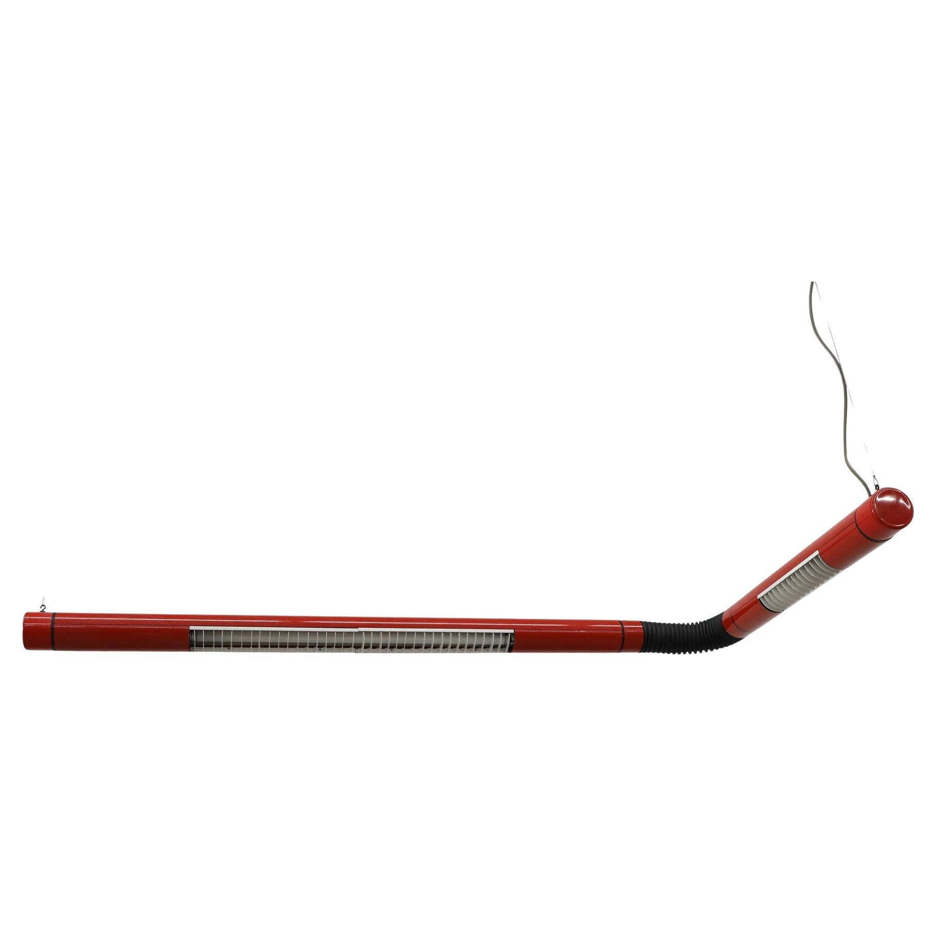 MOD Anders Pehrson Style Red Industrial Flex Double Tube Ceiling Light For Sale
