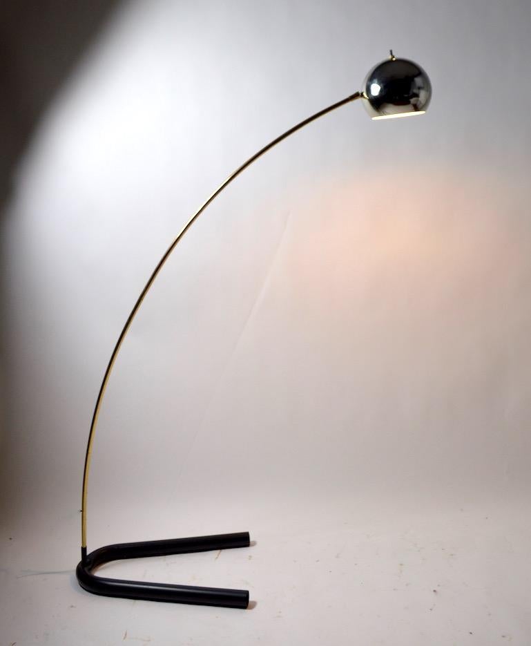 Mid-Century Modern Mod Arc Lamp with Chrome Ball Hood Shade