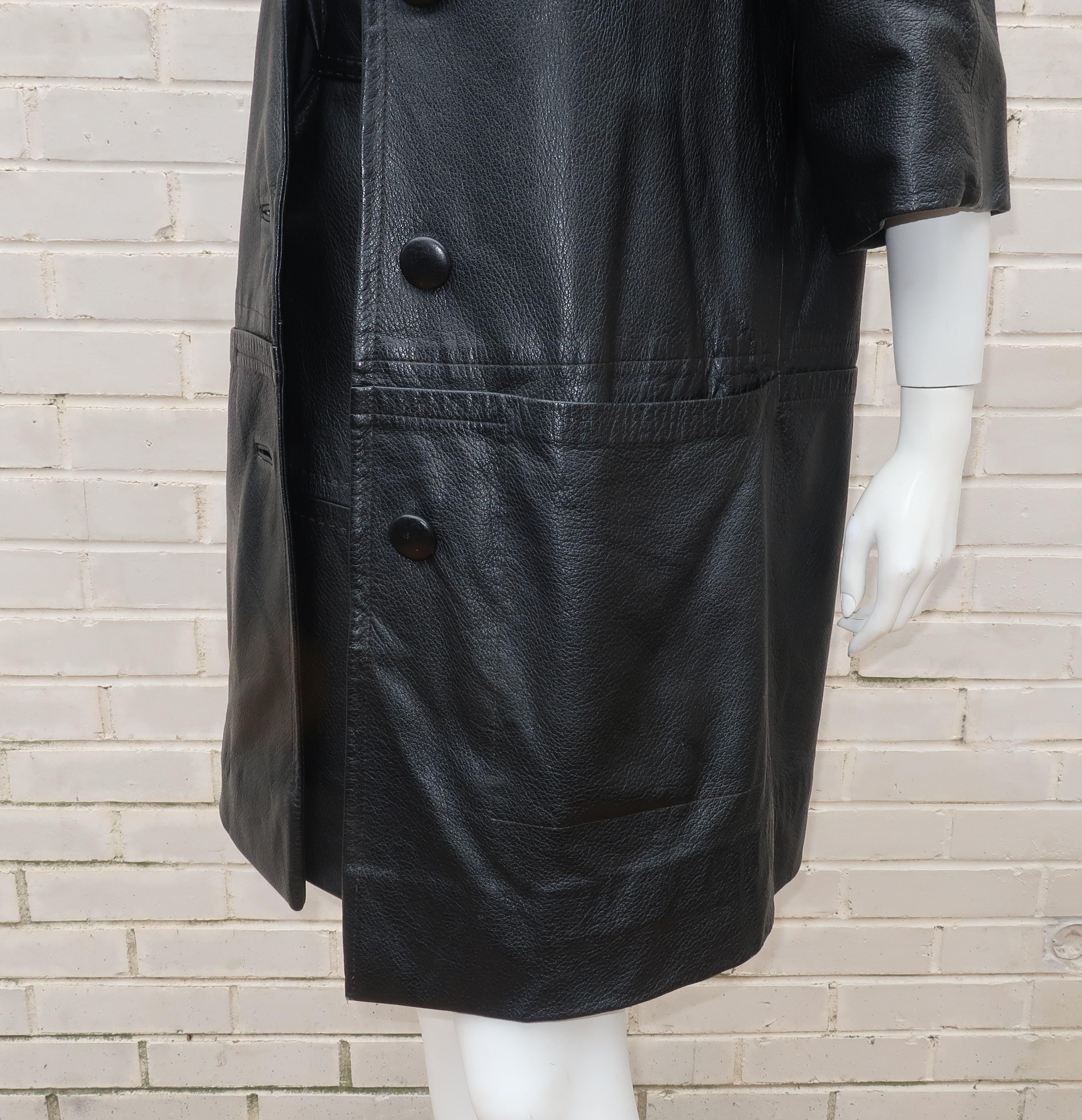 Women's Mod Black Leather Jumper & Jacket Ensemble, 1960's