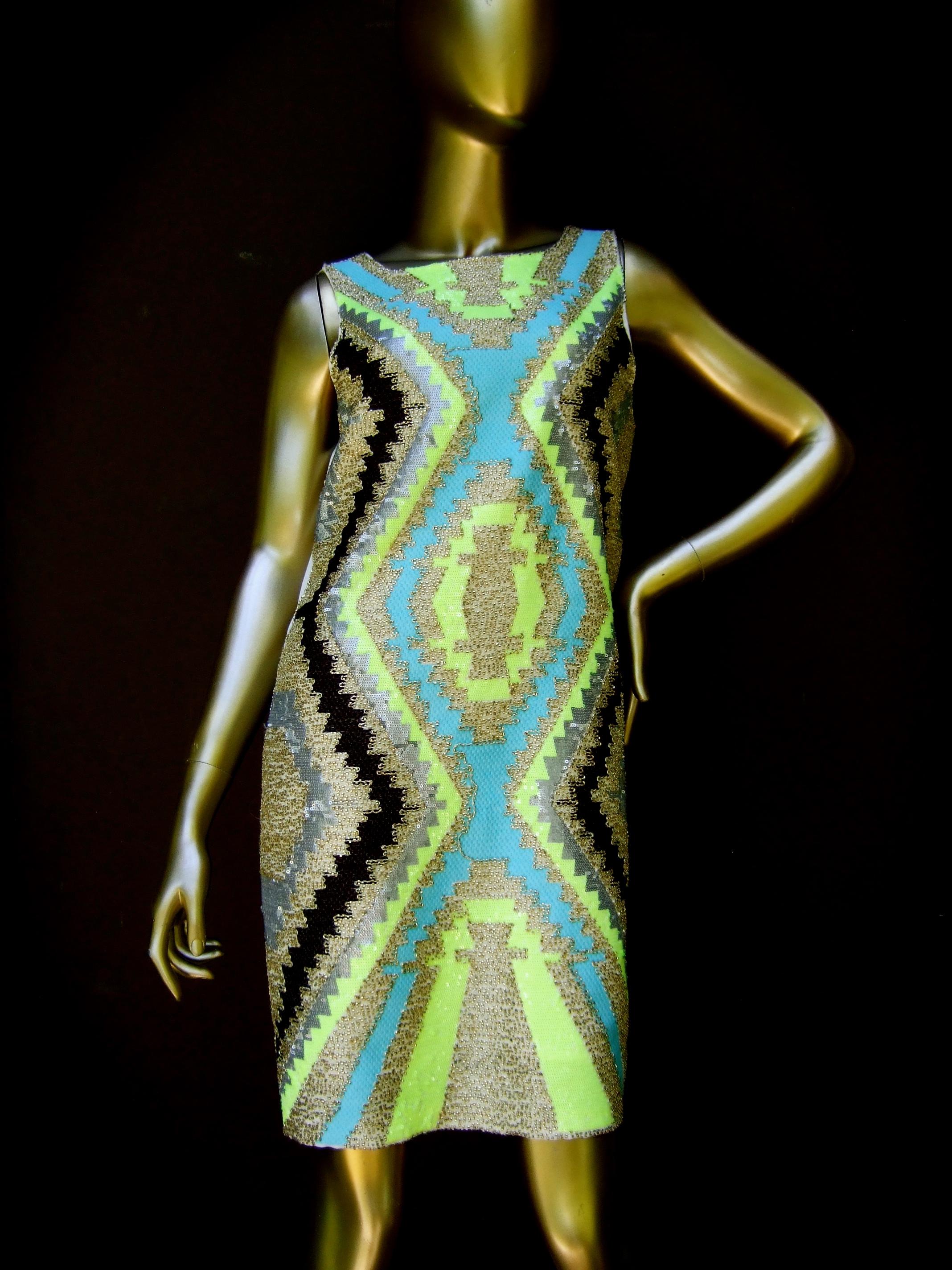  Mod Bold Sequined & Beaded Sleeveless Sheath Dress Designed by Harper 21st c For Sale 6