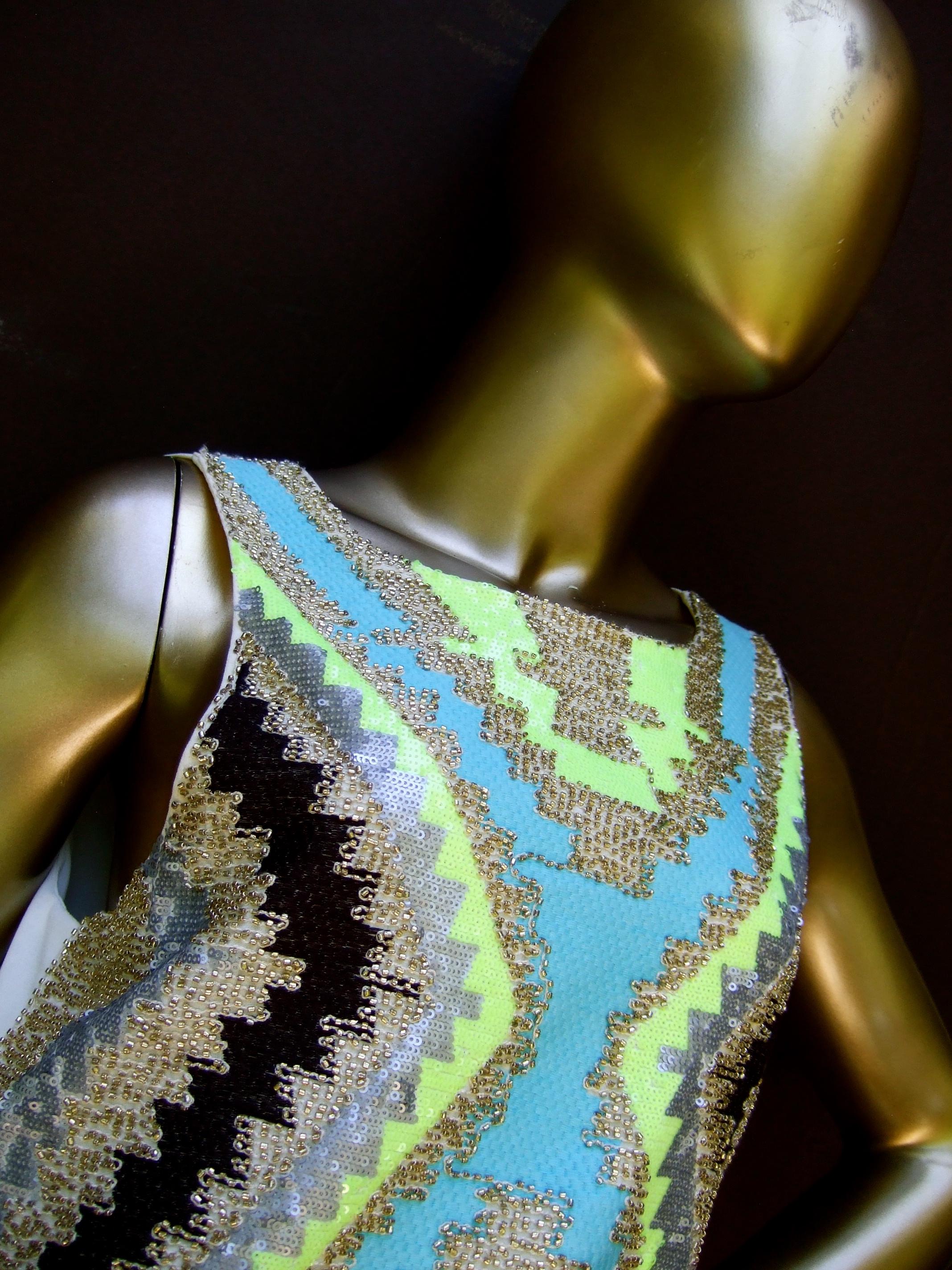  Mod Bold Sequined & Beaded Sleeveless Sheath Dress Designed by Harper 21st c For Sale 8