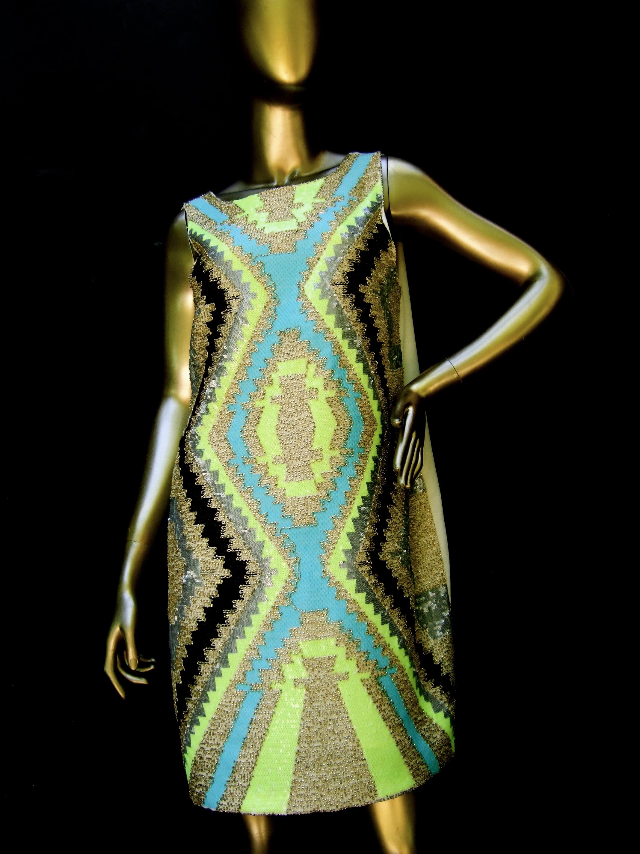  Mod Bold Sequined & Beaded Sleeveless Sheath Dress Designed by Harper 21st c For Sale 9
