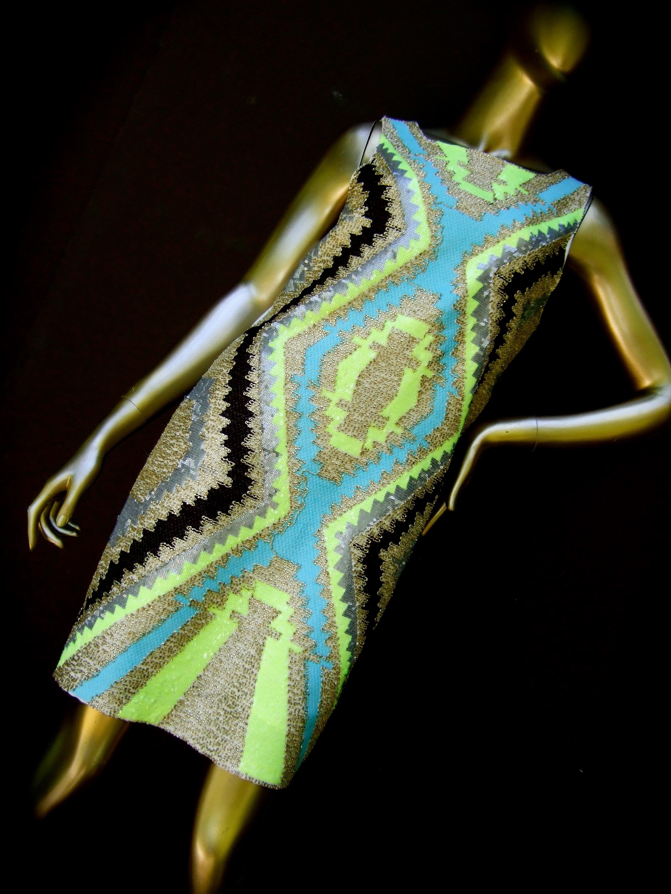  Mod Bold Sequined & Beaded Sleeveless Sheath Dress Designed by Harper 21st c For Sale 1
