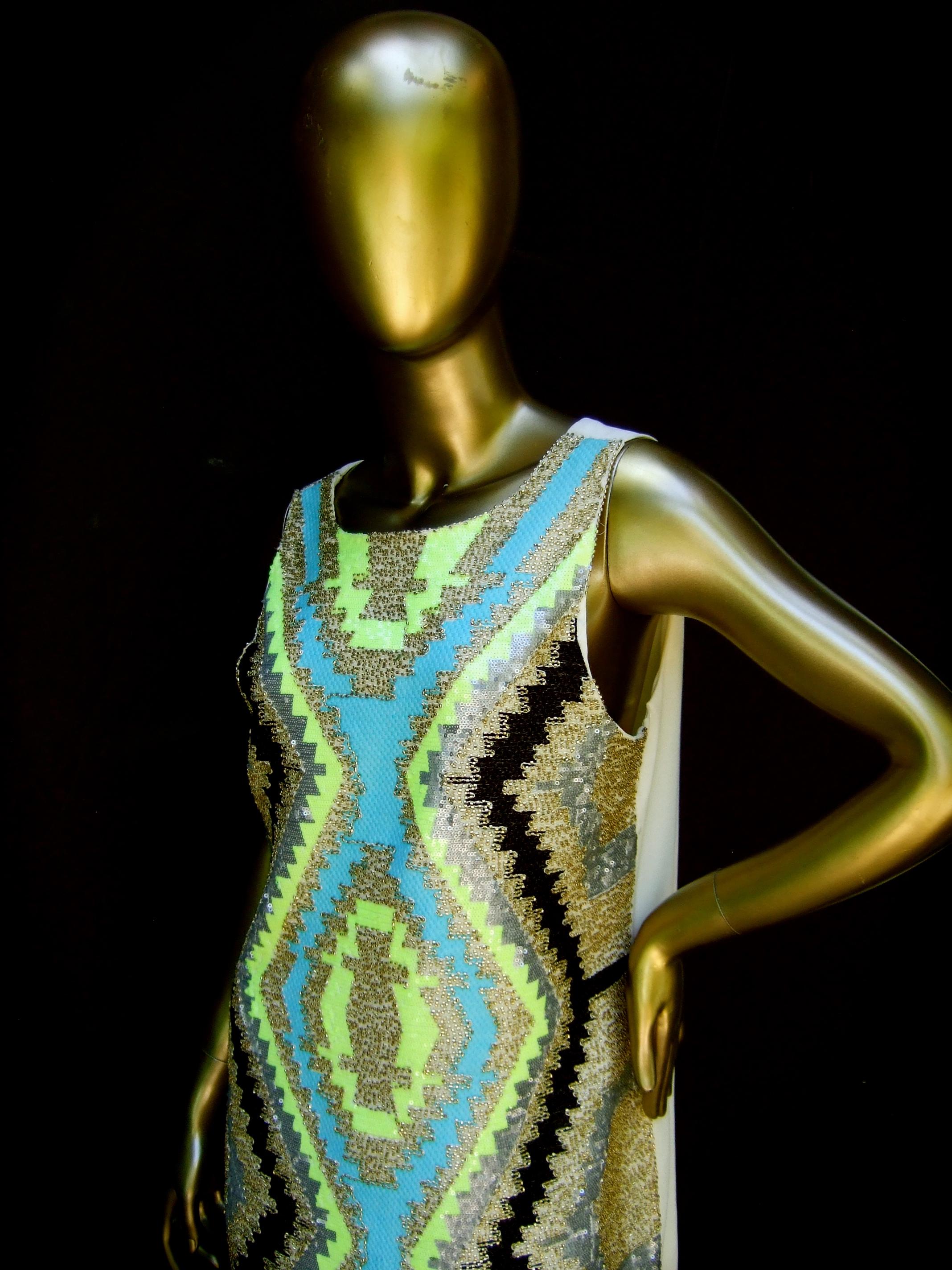  Mod Bold Sequined & Beaded Sleeveless Sheath Dress Designed by Harper 21st c For Sale 4