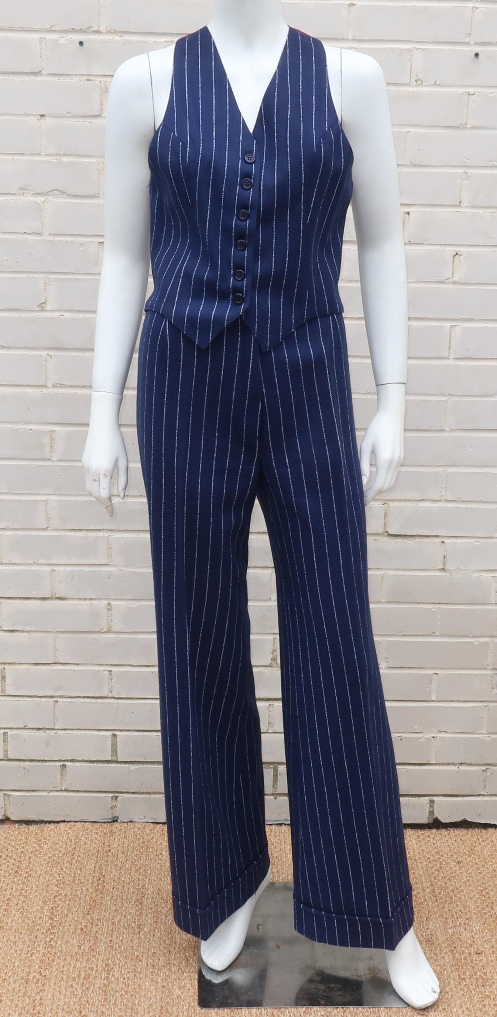 Mod C.1970 Stirling Cooper Blue & White Pinstripe Three Piece Suit 3