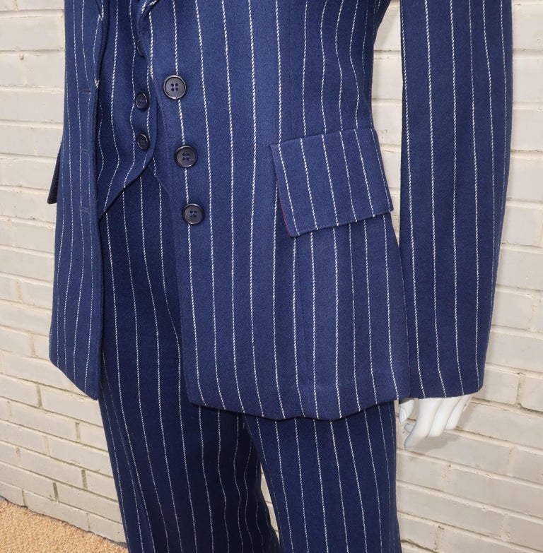 Mod C.1970 Stirling Cooper Blue and White Pinstripe Three Piece Suit at ...