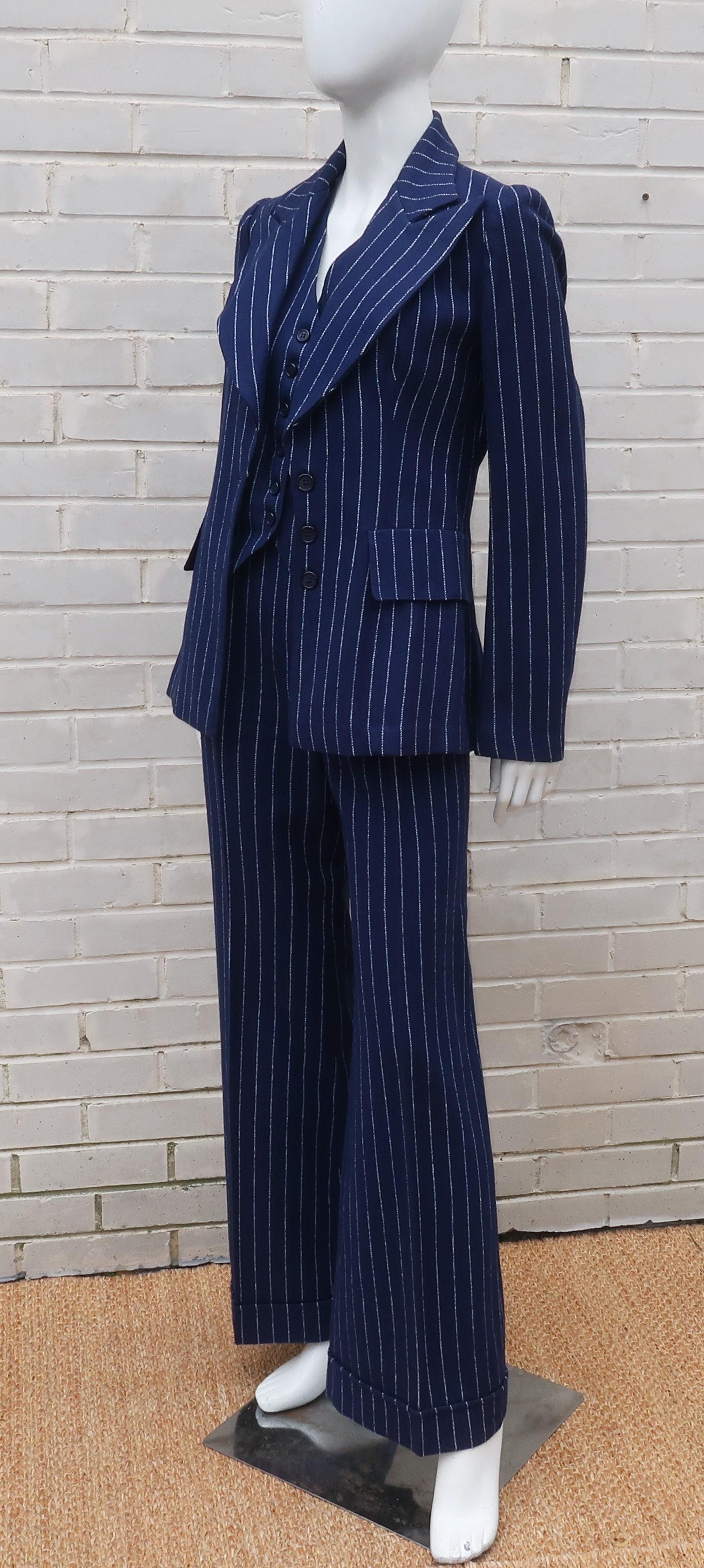 Mod C.1970 Stirling Cooper Blue & White Pinstripe Three Piece Suit 1
