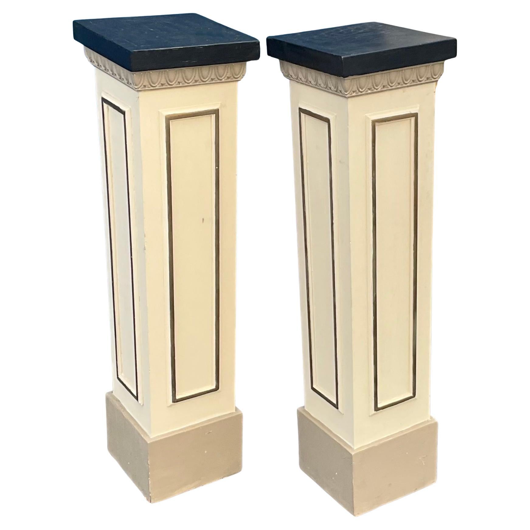 Mod-Century Italian Neo-Classical Style Painted Columns / Pedestals, Pair For Sale