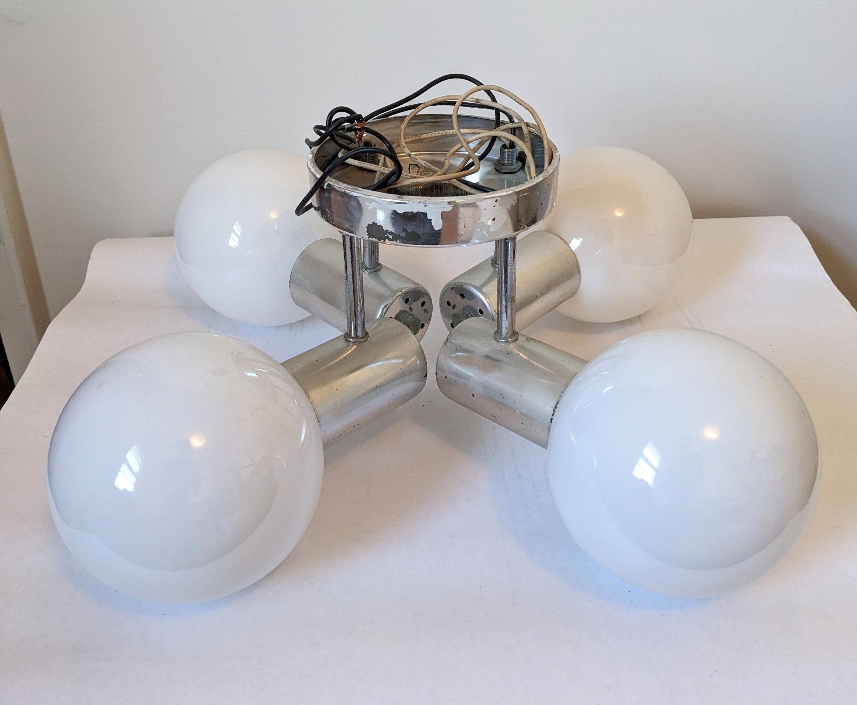 Mod Chrome Globe Ceiling Fixture In Good Condition For Sale In Riverdale, NY