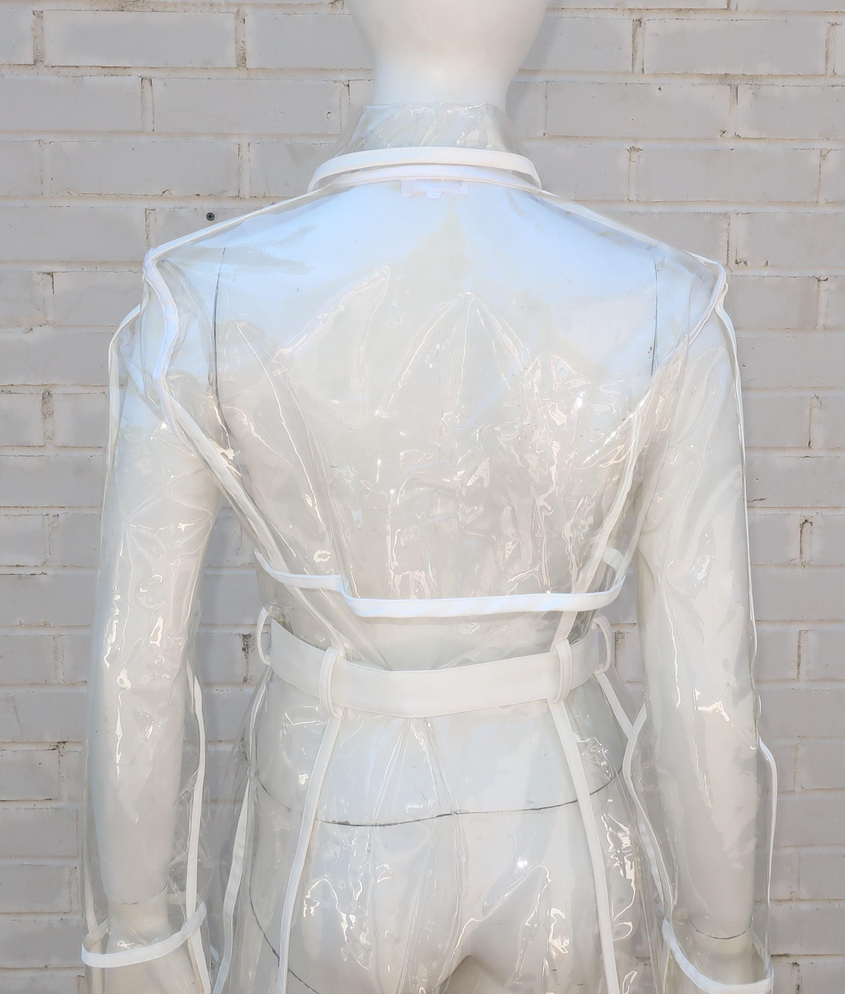 Mod Clear Vinyl Trench Raincoat With White Piping 2