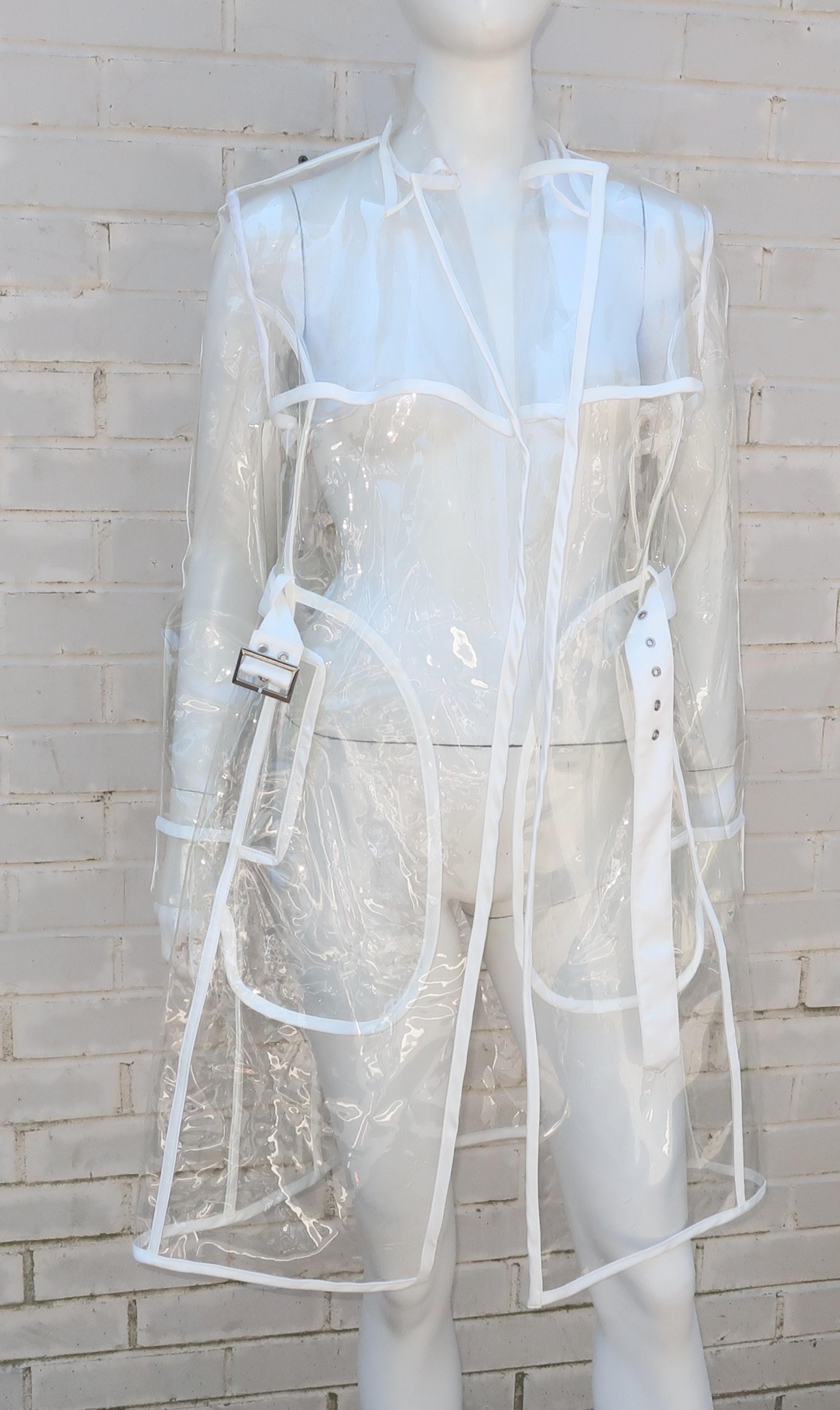 Mod Clear Vinyl Trench Raincoat With White Piping 3