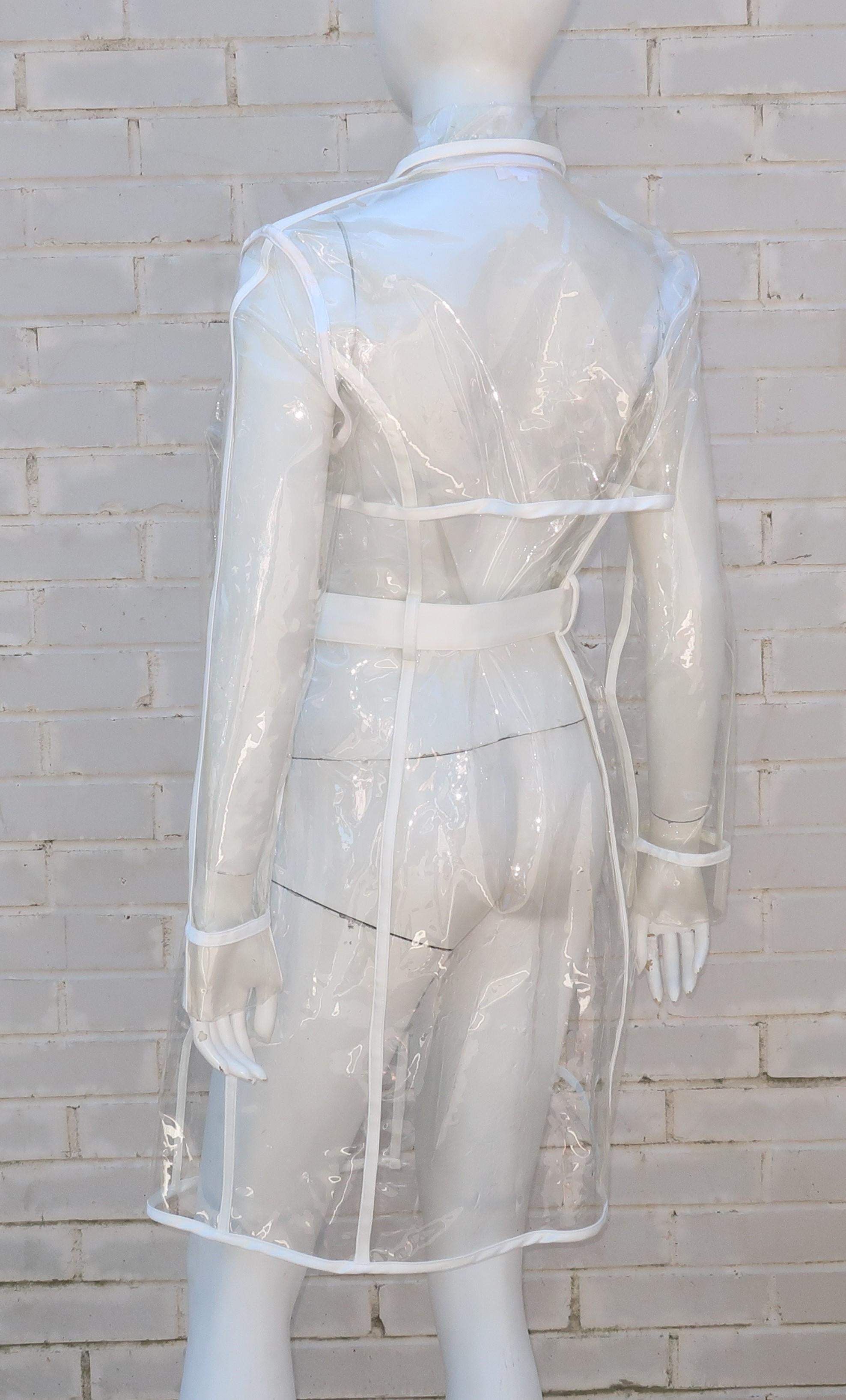 Mod Clear Vinyl Trench Raincoat With White Piping 1