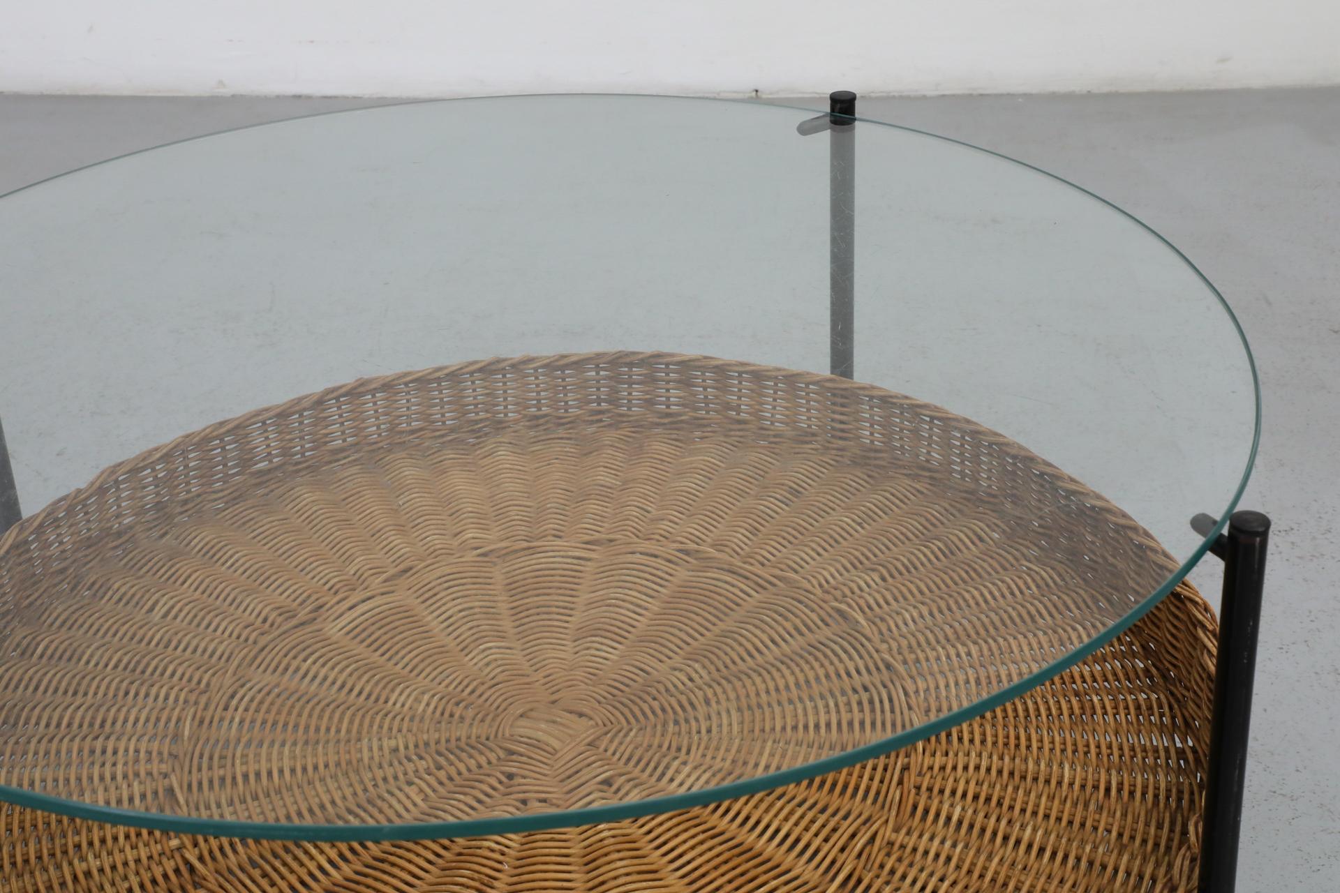 MOD Dirk van Sliedregt Round Glass and Rattan Coffee or Side Table For Sale 3
