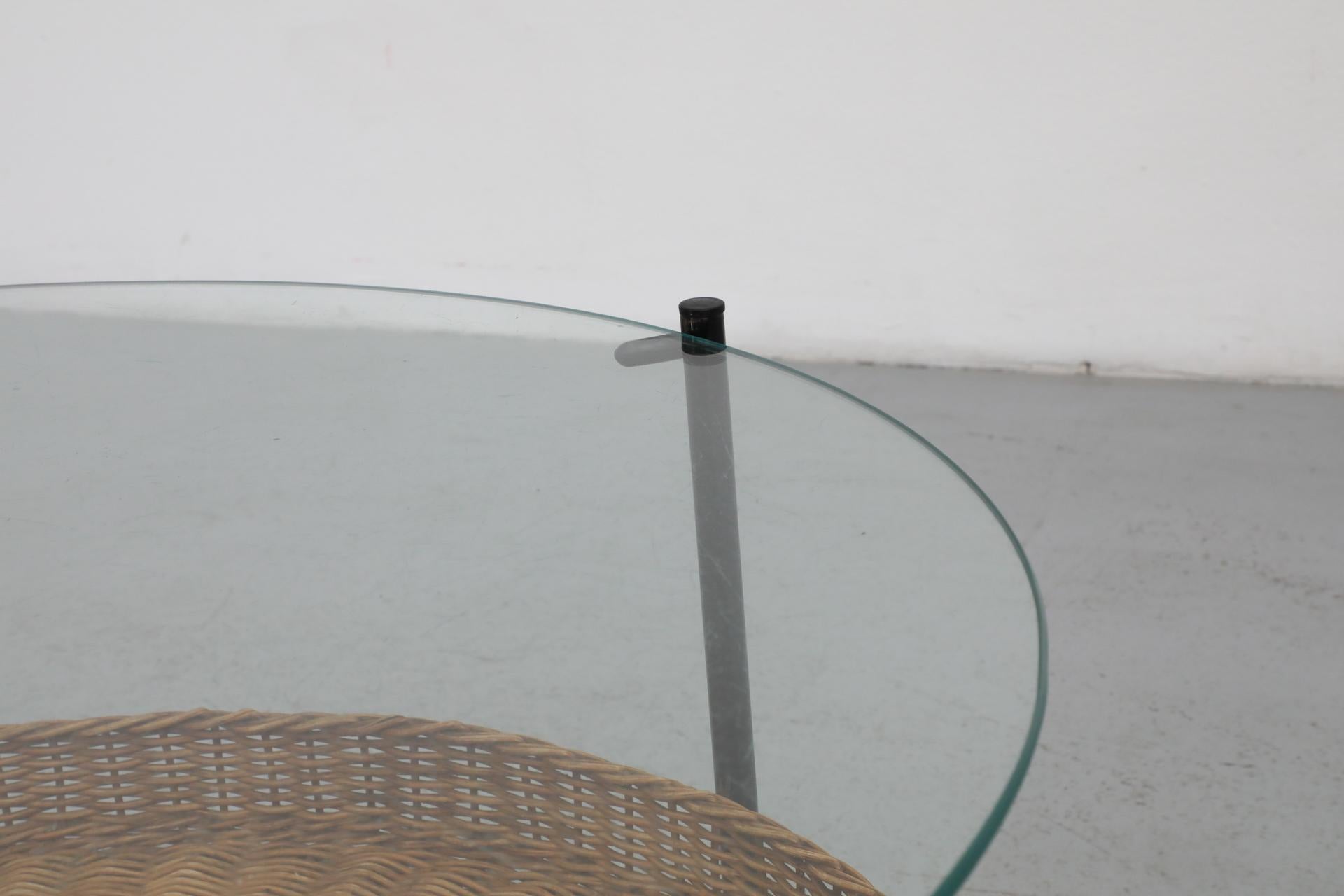 MOD Dirk van Sliedregt Round Glass and Rattan Coffee or Side Table For Sale 6