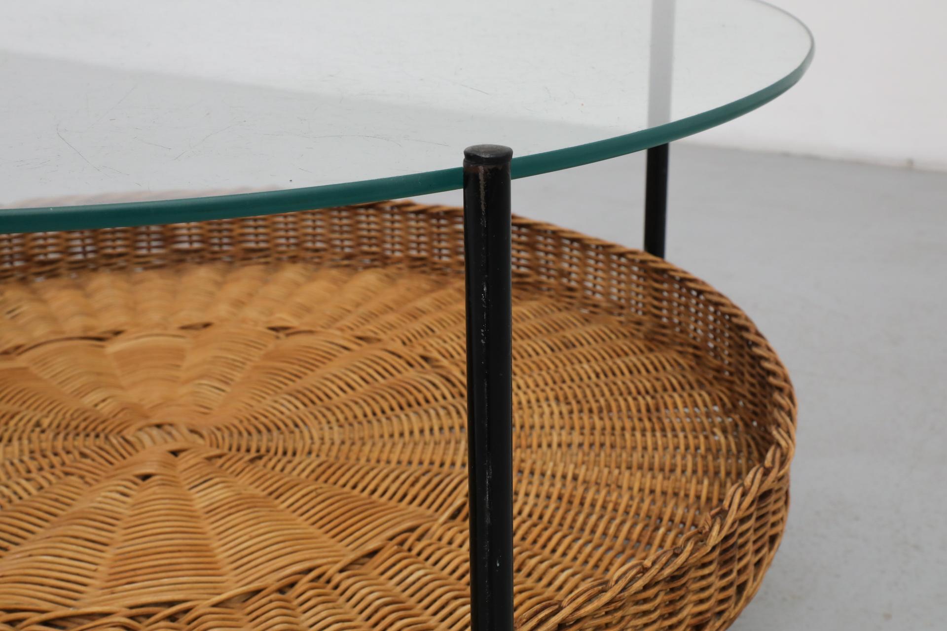 MOD Dirk van Sliedregt Round Glass and Rattan Coffee or Side Table For Sale 8