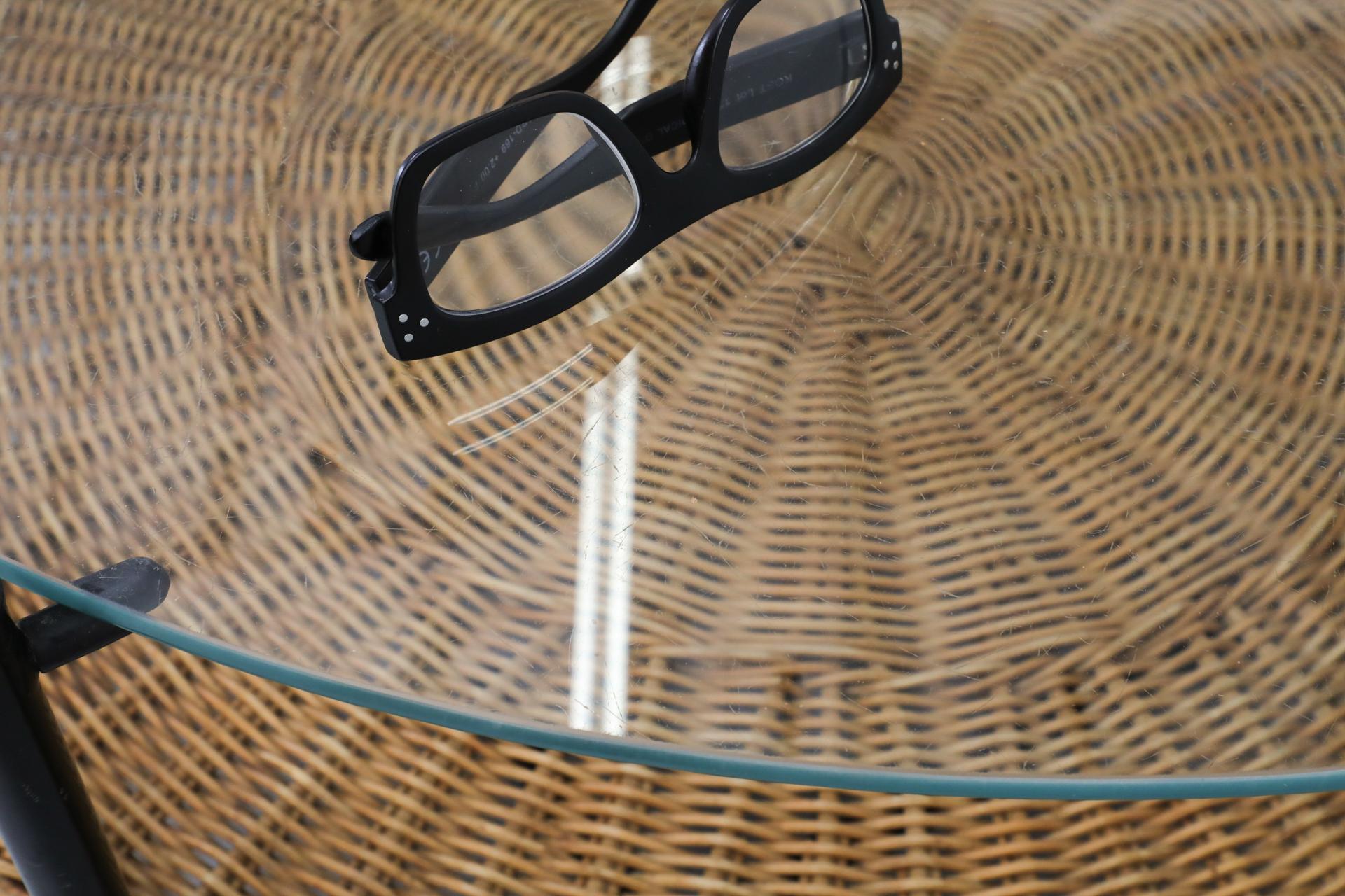 MOD Dirk van Sliedregt Round Glass and Rattan Coffee or Side Table For Sale 10