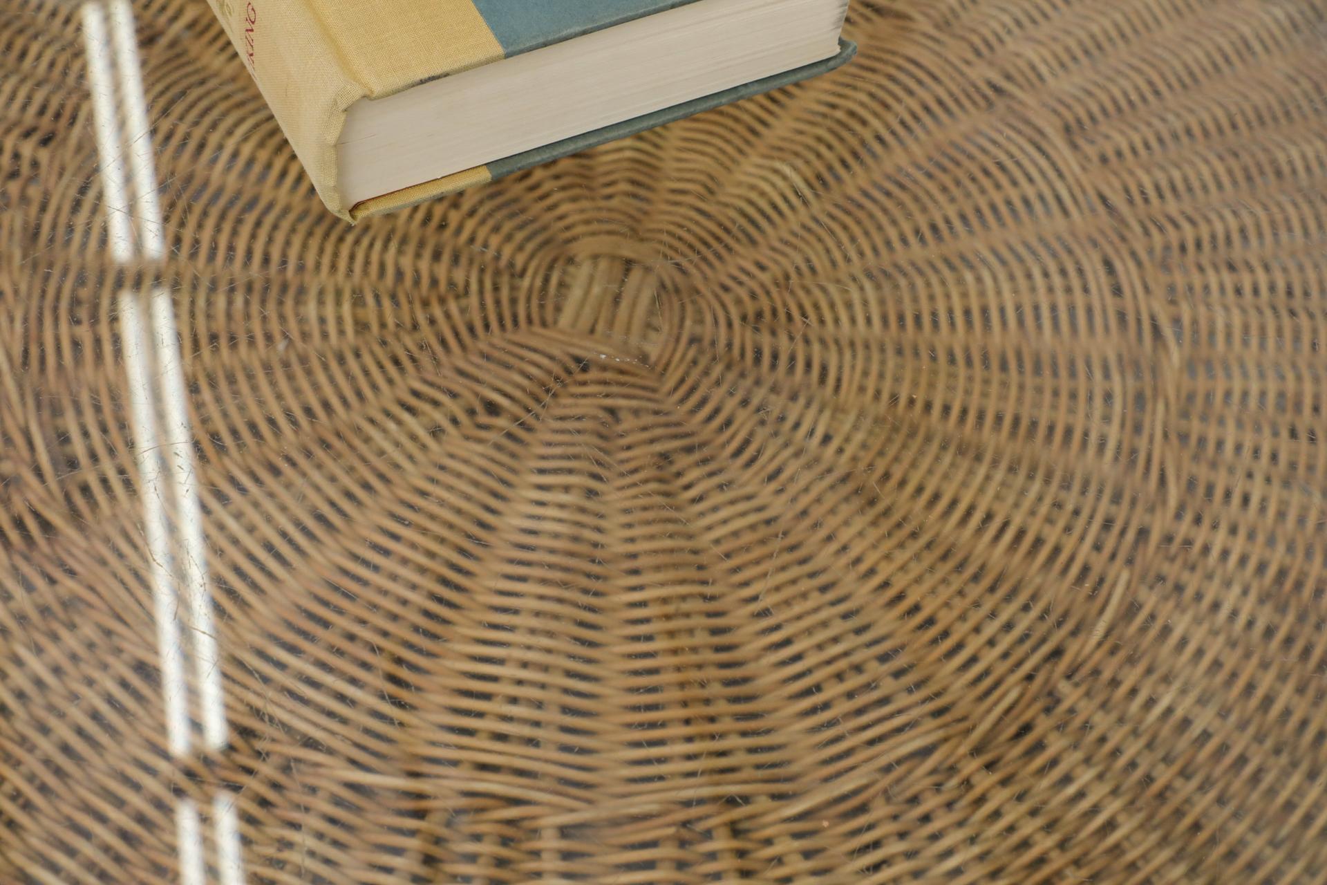 MOD Dirk van Sliedregt Round Glass and Rattan Coffee or Side Table For Sale 11