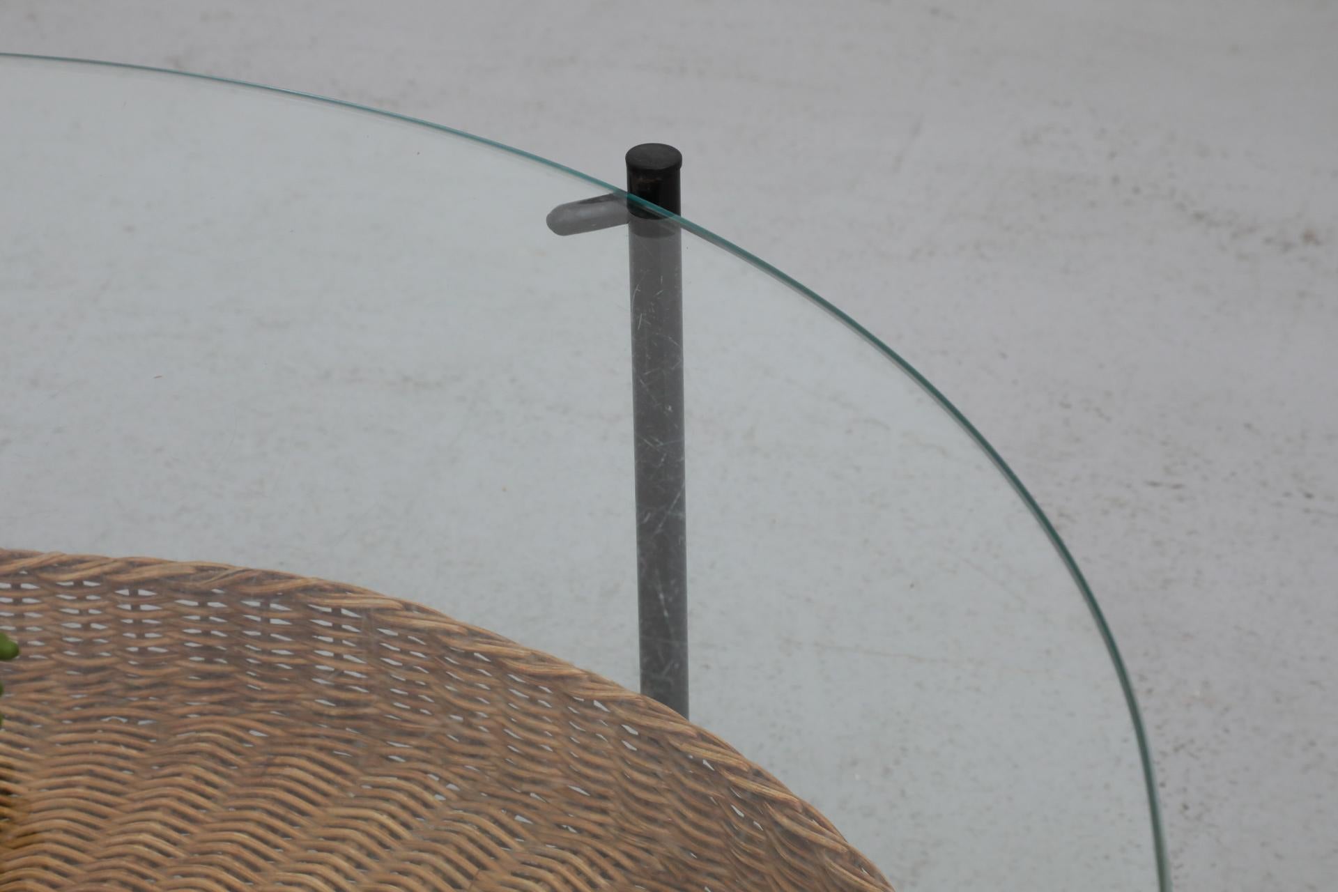 Steel MOD Dirk van Sliedregt Round Glass and Rattan Coffee or Side Table For Sale
