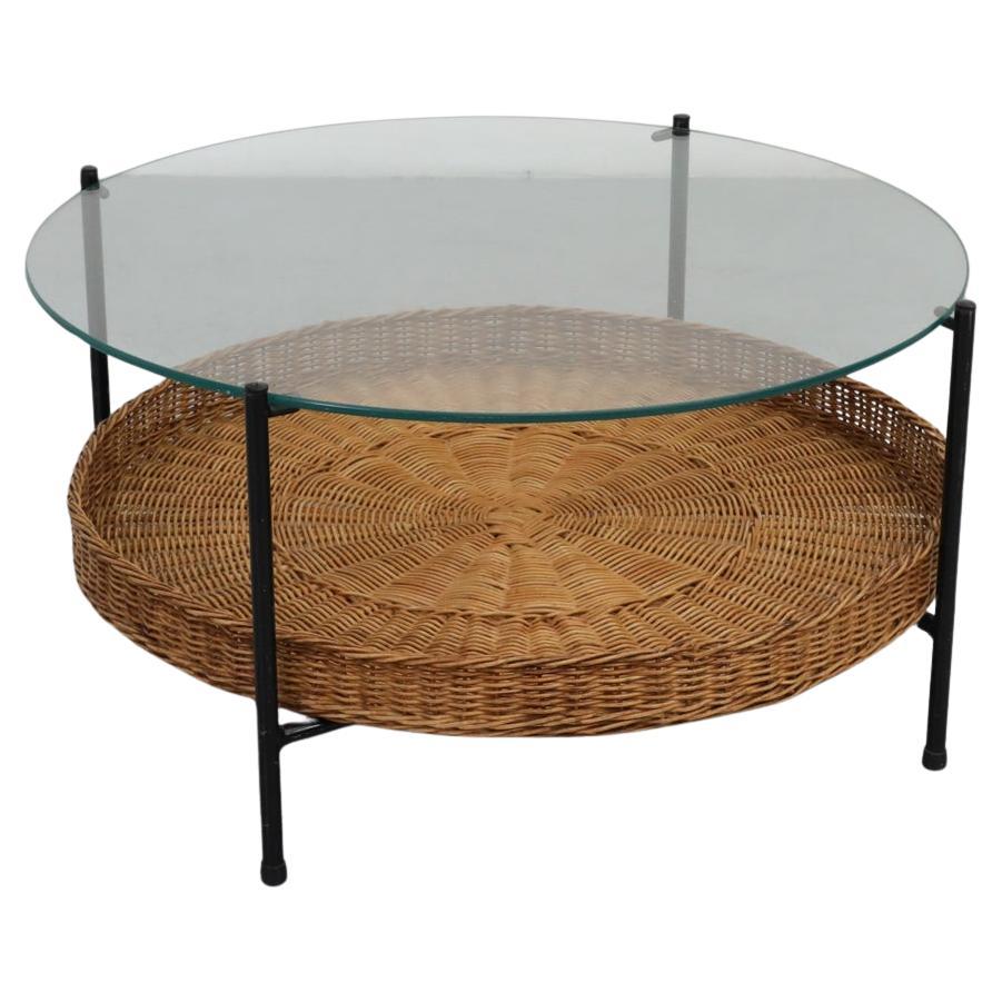 Tavolino rotondo in vetro e rattan di MOD Dirk Van Sliedregt