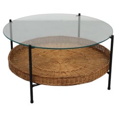 MOD Dirk van Sliedregt Round Glass and Rattan Coffee or Side Table
