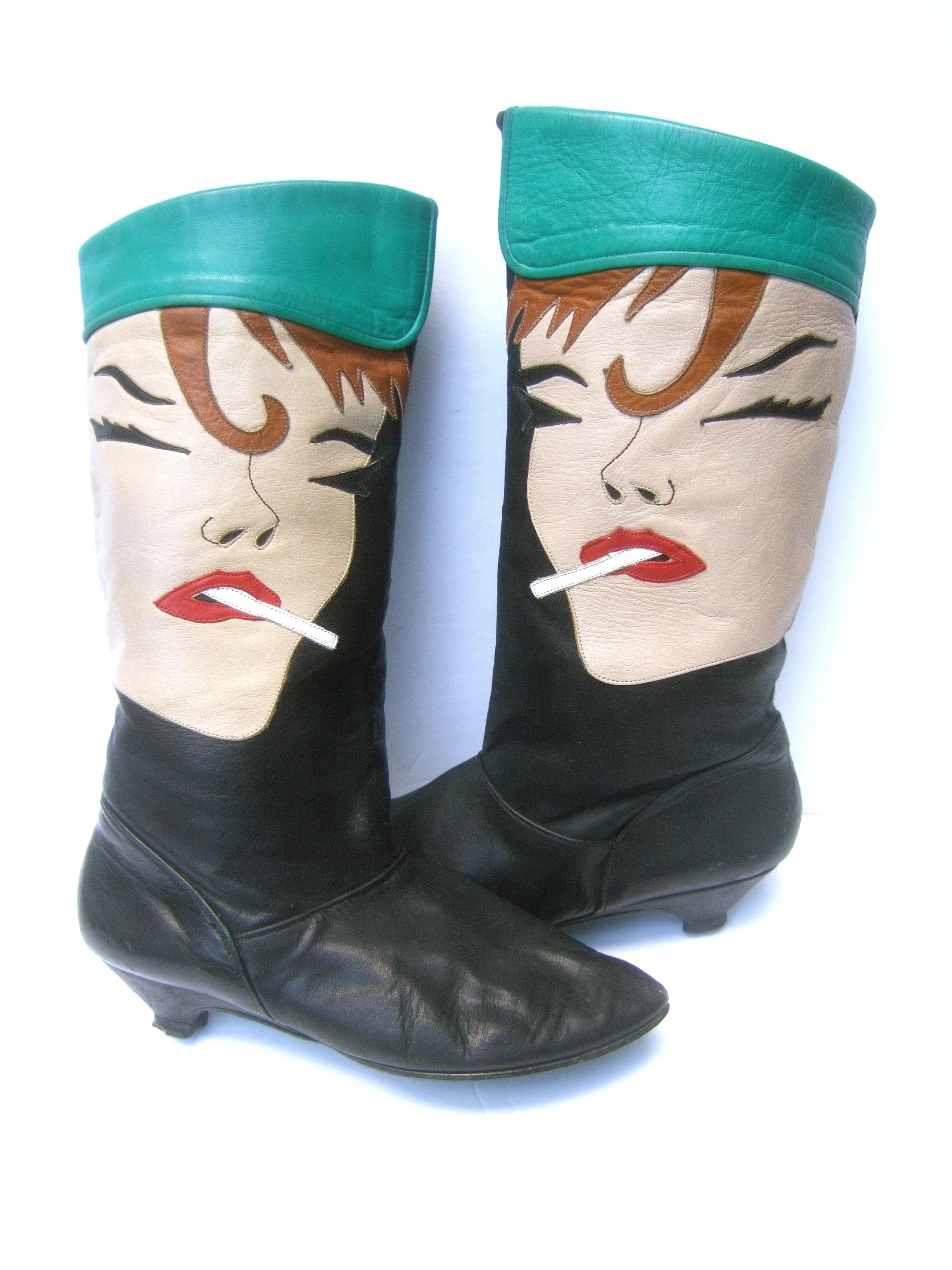 Mod Edgy Pop Art Leather Boots Designed by Zalo c 1980s 3