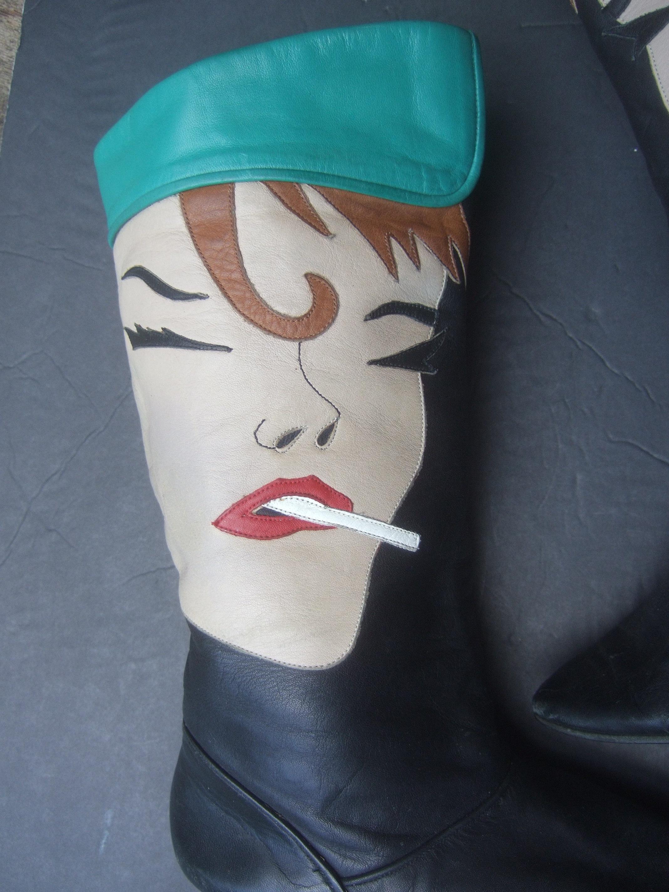 Mod Edgy Pop Art Leather Boots Designed by Zalo c 1980s 6