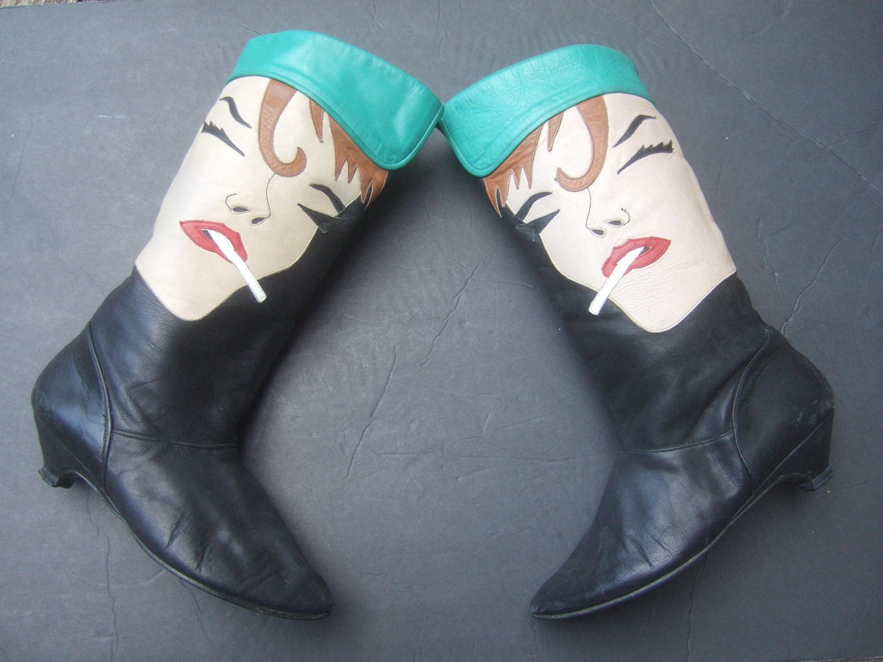 Mod Edgy Pop Art Leather Boots Designed by Zalo c 1980s 9