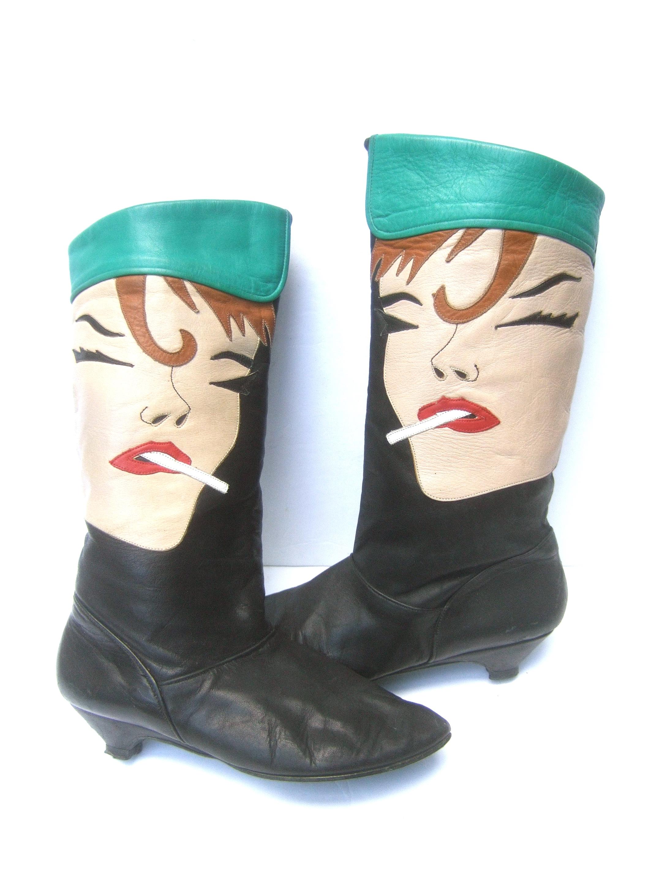 Mod Edgy Pop Art Leather Boots Designed by Zalo c 1980s 11