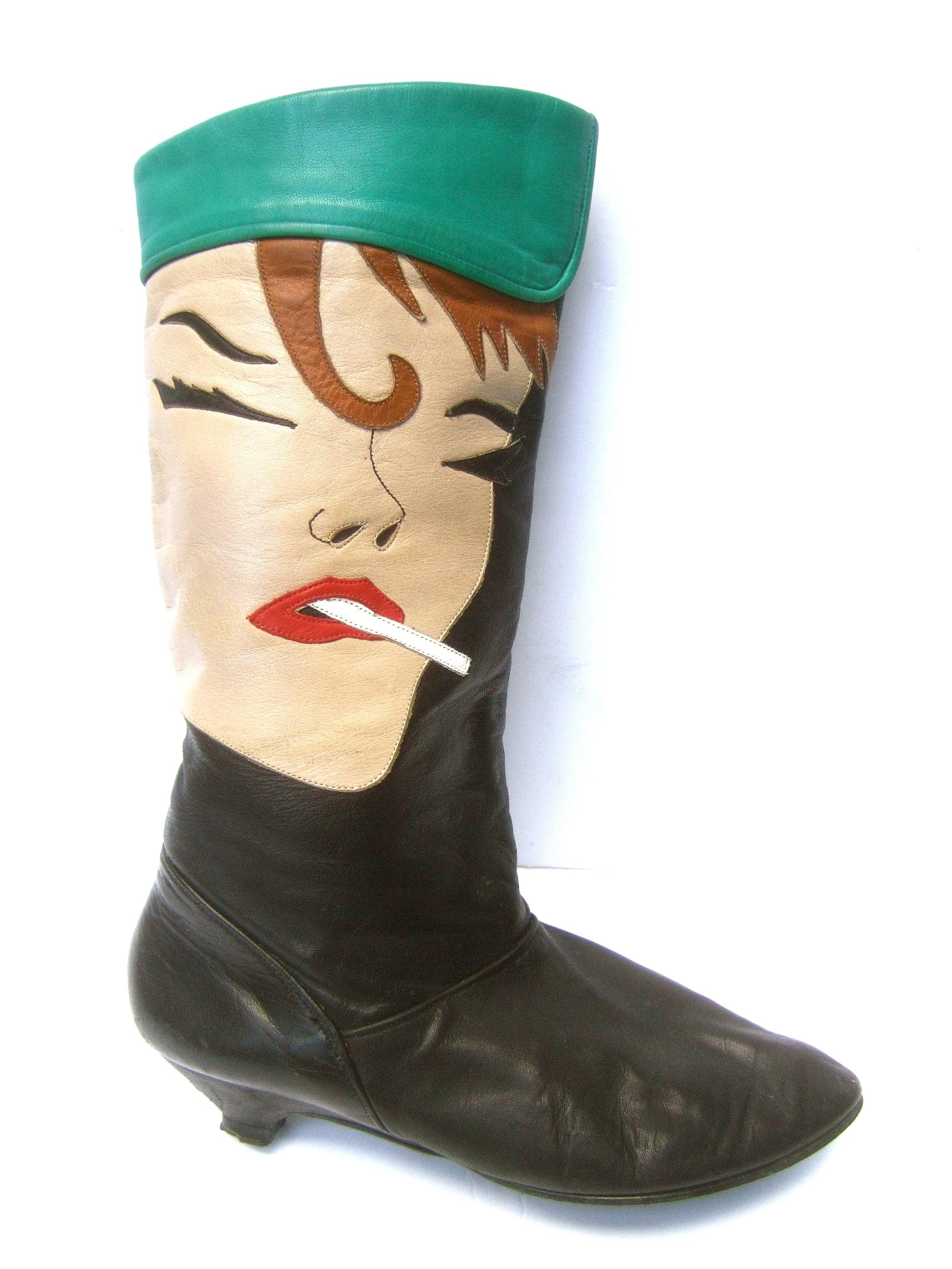 Mod Edgy Pop Art Leather Boots Designed by Zalo c 1980s 12