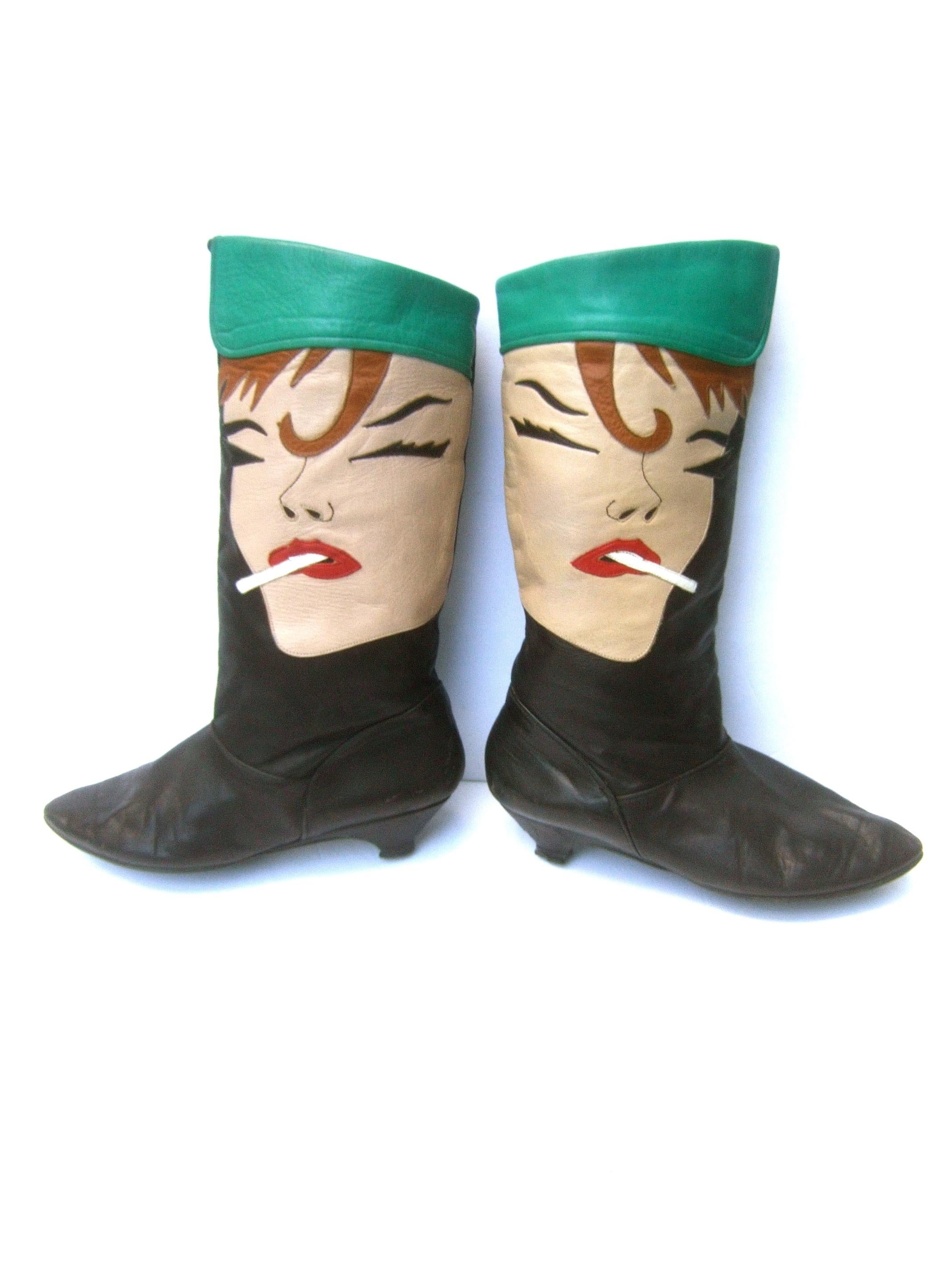 Women's Mod Edgy Pop Art Leather Boots Designed by Zalo c 1980s