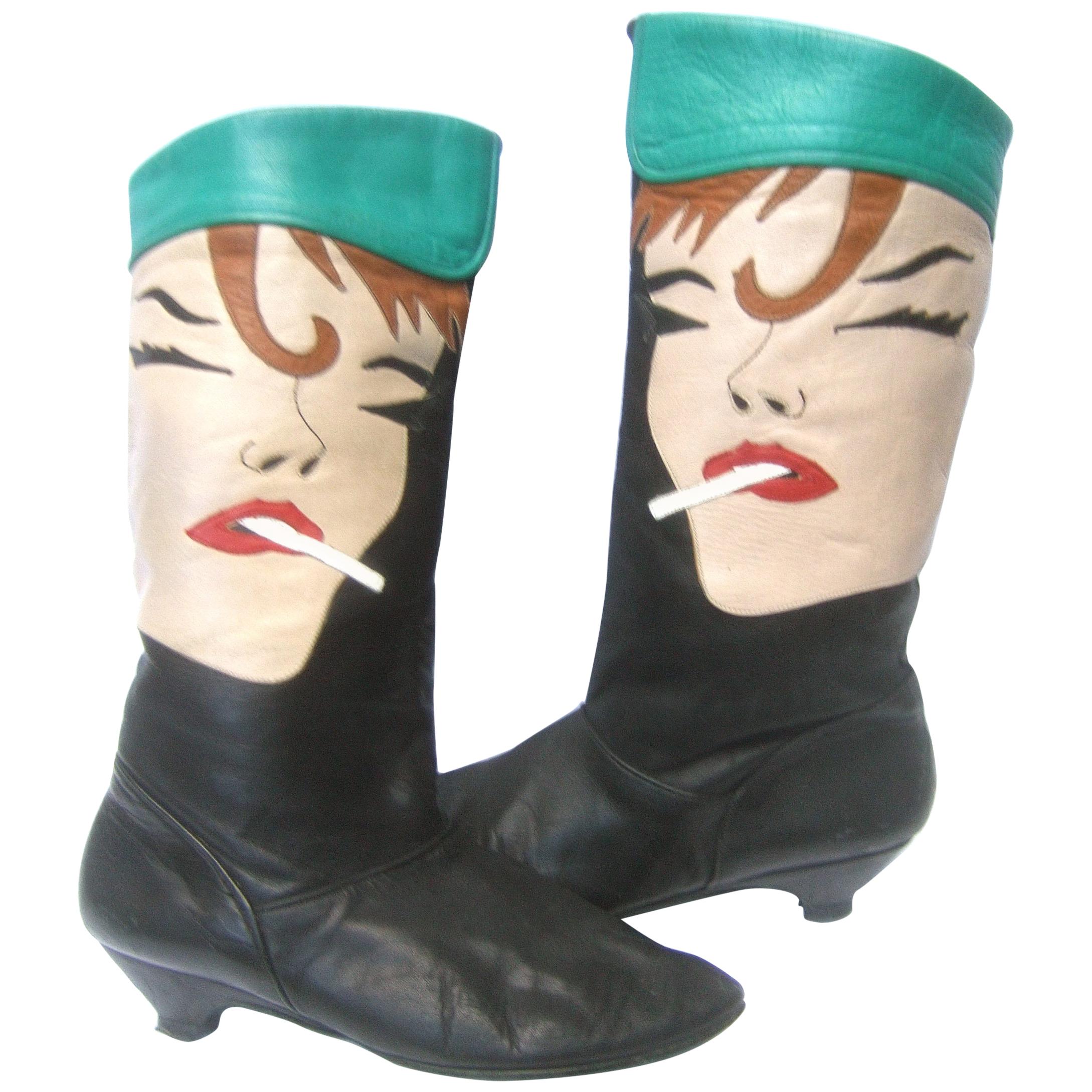 Mod Edgy Pop Art Leather Boots Designed by Zalo c 1980s For Sale at 1stDibs  | zalo boots