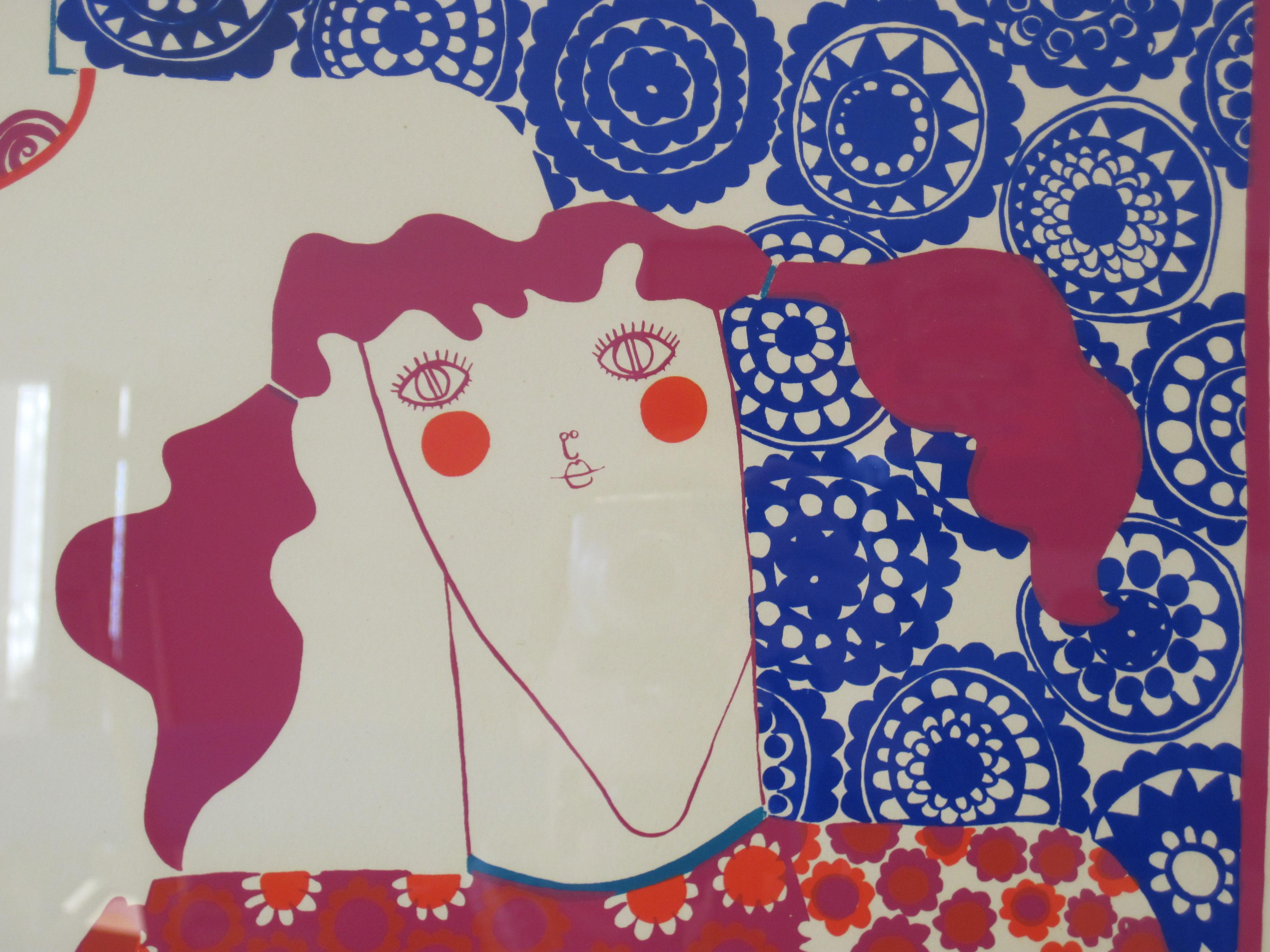 Mod Era Vividly Colored Silkscreen on Paper by Myfanwy Phillips For Sale 3