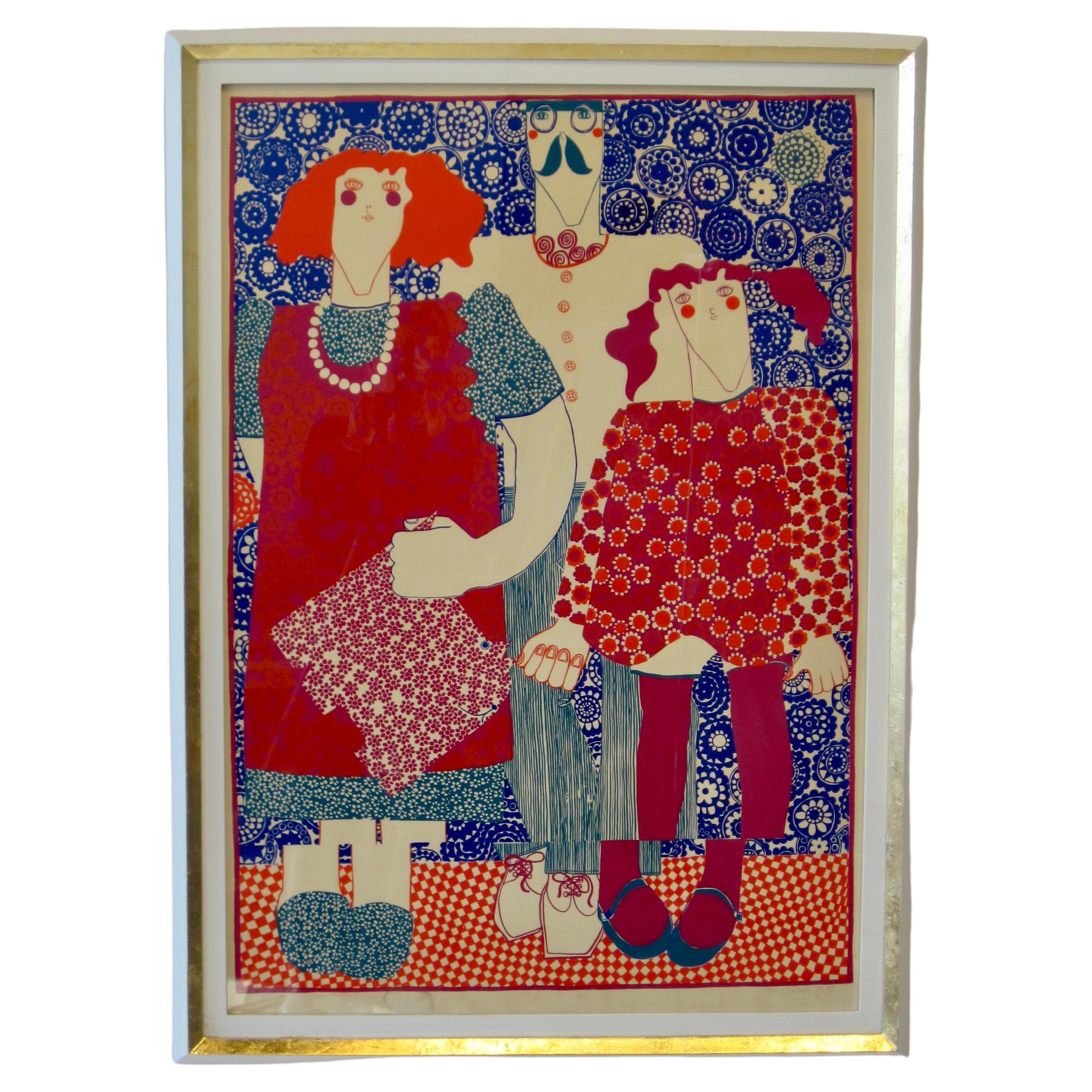 Mod Era Vividly Colored Silkscreen on Paper by Myfanwy Phillips For Sale
