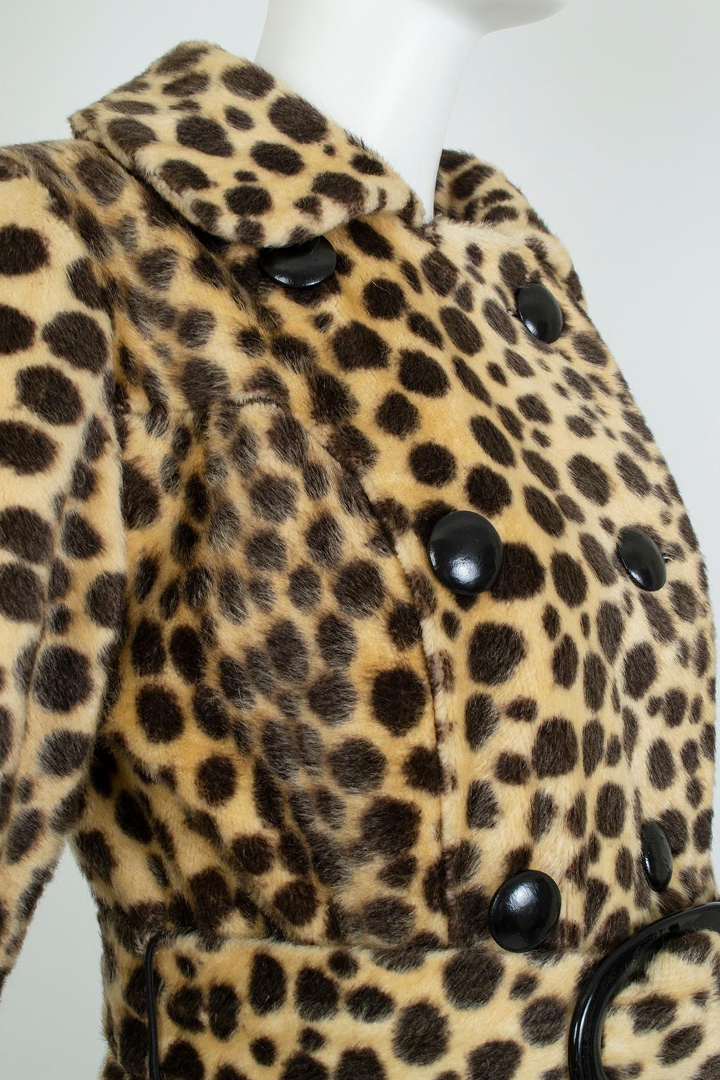 Mod Faux Leopard Double-Breasted Princess Coat with Oversize Buckle – XS, 1950s 2