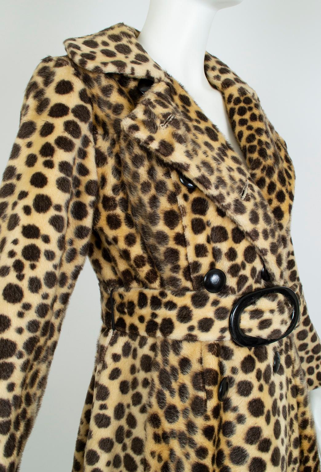 Mod Faux Leopard Double-Breasted Princess Coat with Oversize Buckle – XS, 1950s 4