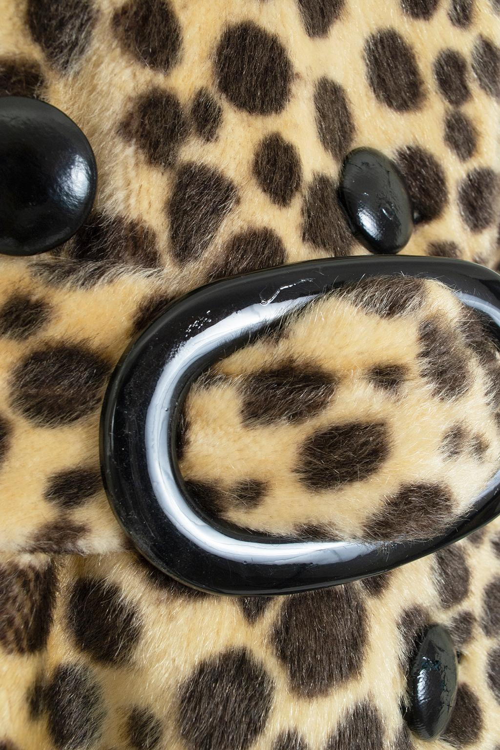 Mod Faux Leopard Double-Breasted Princess Coat with Oversize Buckle – XS, 1950s 8