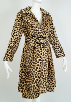 Mod Faux Leopard Double-Breasted Princess Coat with Oversize Buckle – XS, 1950s