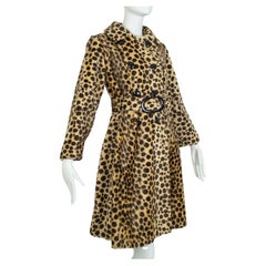 Mod Faux Leopard Zweireihiger Prinzessinnenmantel mit übergroßer Schnalle - XS, 1950er Jahre