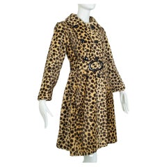 Retro Mod Faux Leopard Double-Breasted Princess Coat with Oversize Buckle – XS, 1950s