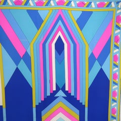 Mod French 1970's Leonard Blue & Pink Silk Scarf