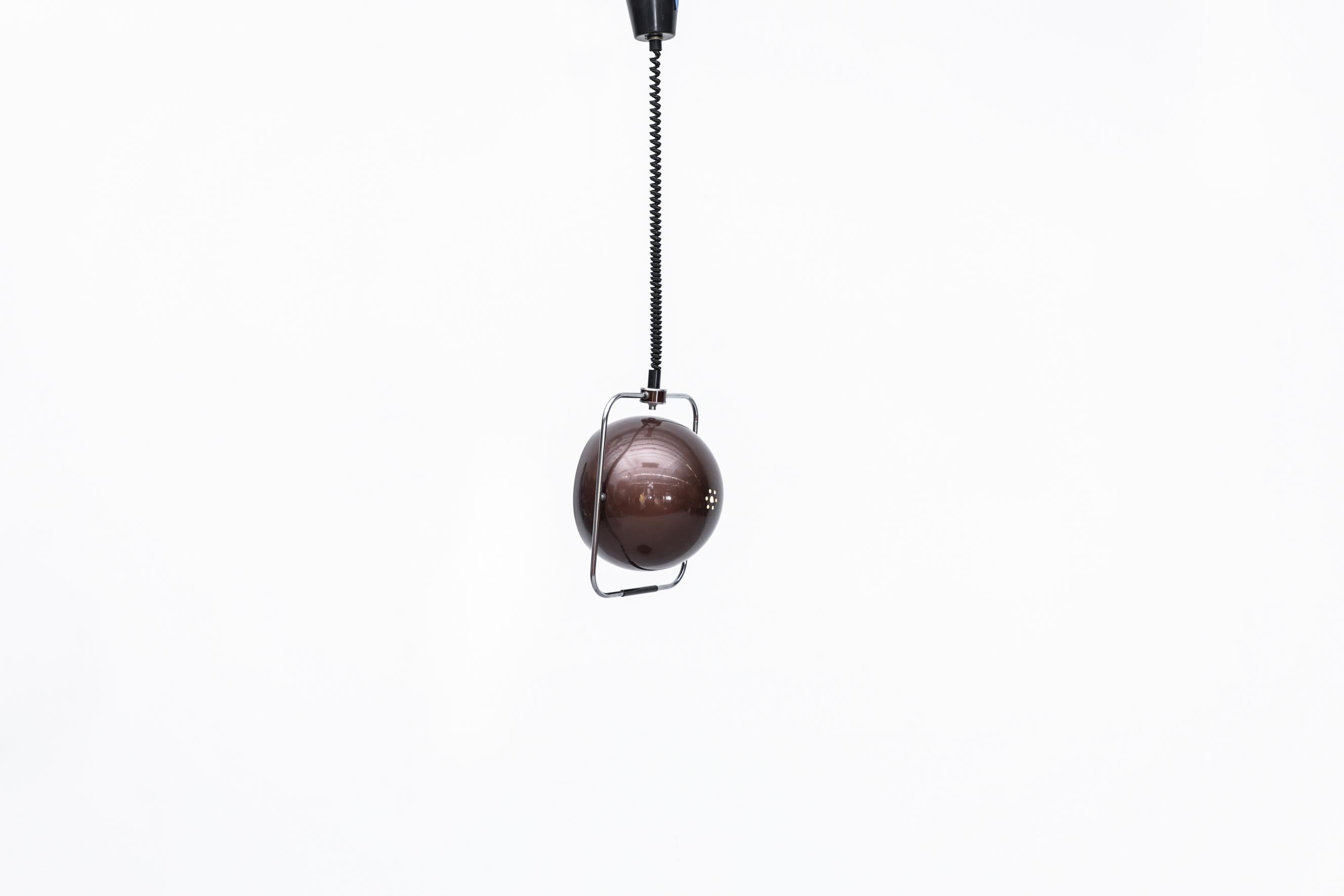 Mid-Century Modern MOD Maroon Metallic Gepo Globe Pendant w/ Adjustable Height & Angle For Sale