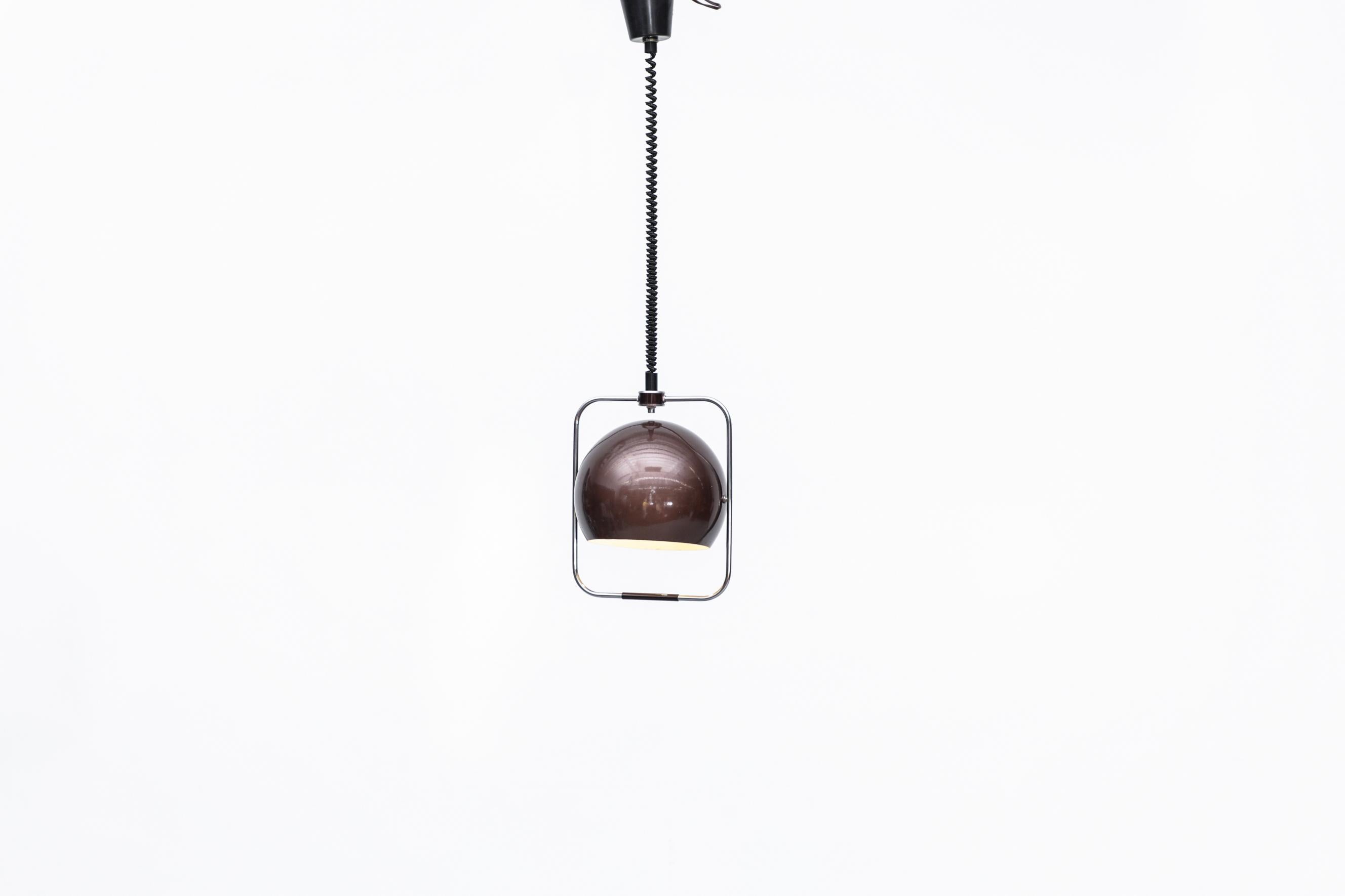 Late 20th Century MOD Maroon Metallic Gepo Globe Pendant w/ Adjustable Height & Angle For Sale