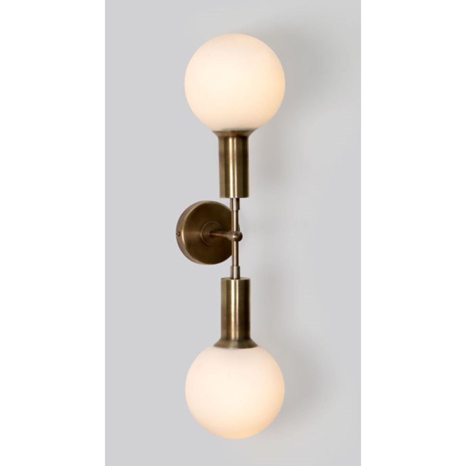 Mod Glass Globe Wall Sconce Two by Lamp Shaper
Dimensions: D 15.5 x W 19 x H 56 cm.
Materials: Brass and glass.

Different finishes available: raw brass, aged brass, burnt brass and brushed brass Please contact us.

All our lamps can be wired