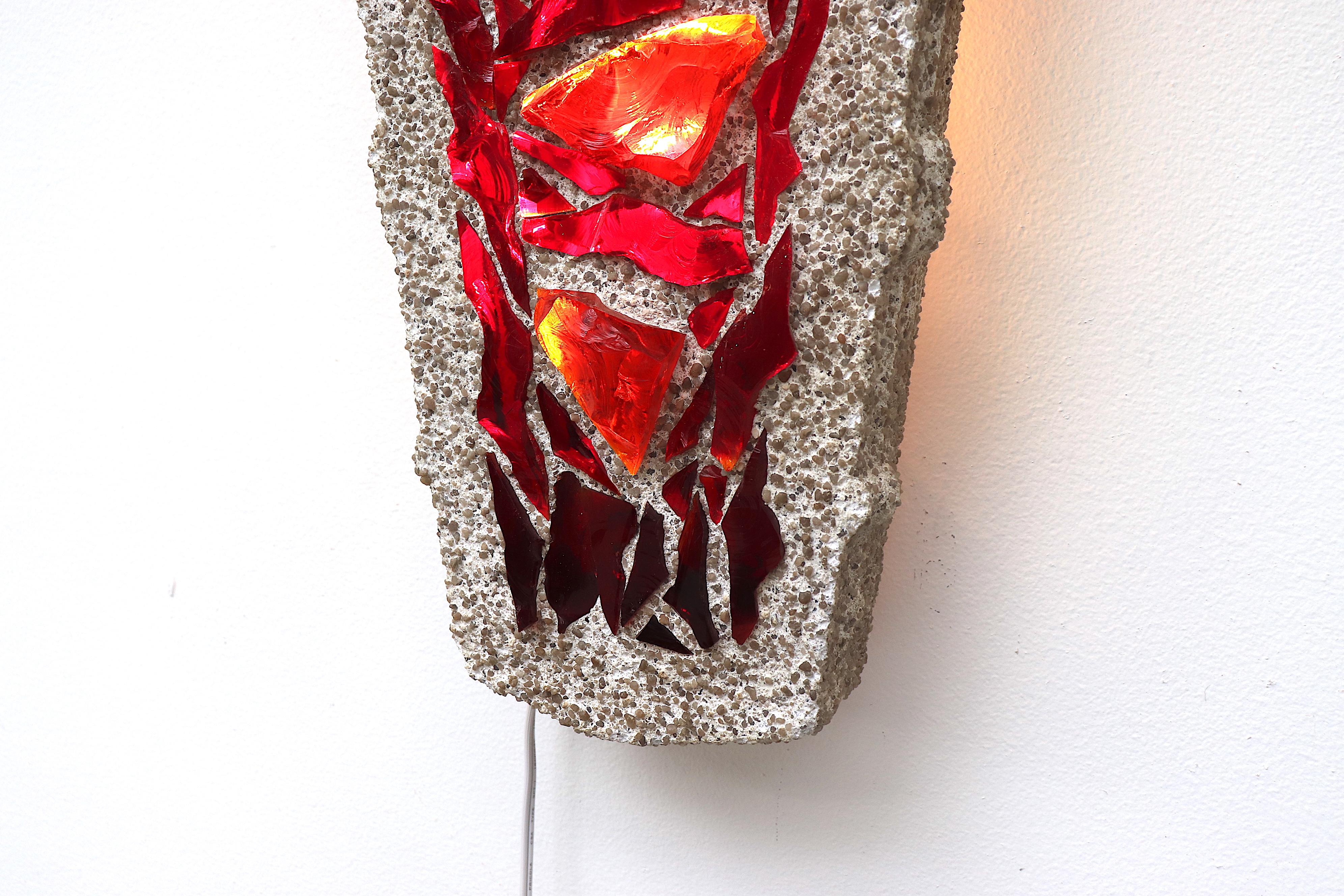 Mod Glass Shard and Cement Wall Art Light For Sale 2