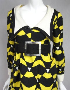Mod Graphic Cintura Imperio Amarillo Negro Vestido Midi Mam'selle Betty Carol Años 60