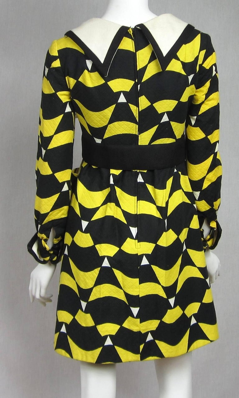Mod Graphic Empire Waist Yellow Black Midi Dress Mam'selle Betty Carol 1960s