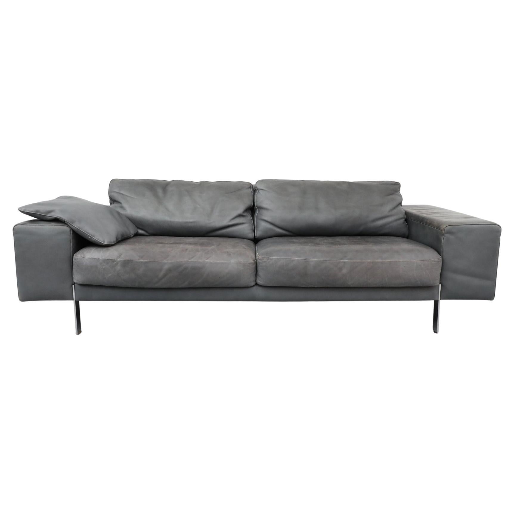 MOD Grey Leather Sofa by Molinari For Sale