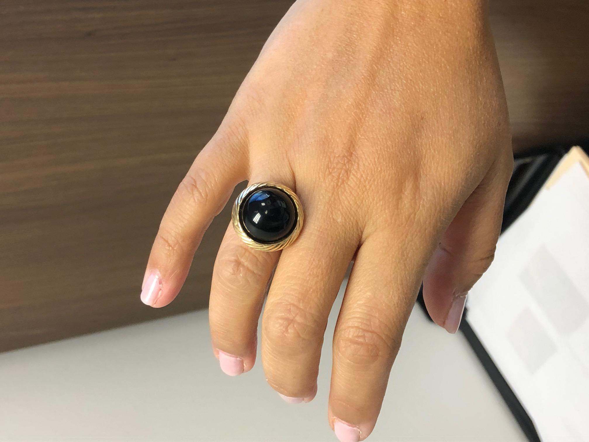 Mod Inspired Black Onyx Yellow Gold Dome Ring For Sale 1