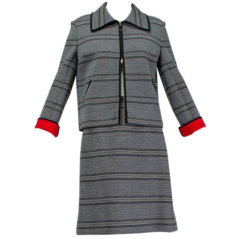 Mod Italian Dolce Vita Black and Red Stripe A-Line Wool Vespa Suit- M, 1960s